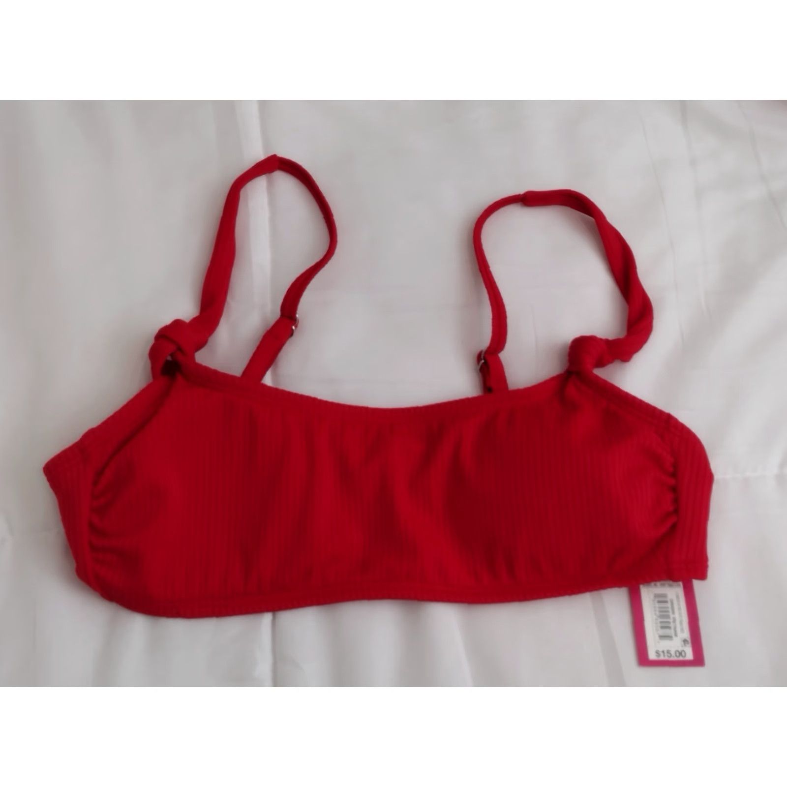 Vintage Xhilaration Bralette Bikini Swim Top Red M Juniors Women Spaghetti Strap Padded Solid Beach Swimsuit Size M / US 6-8 / IT 42-44 - 2 Thumbnail
