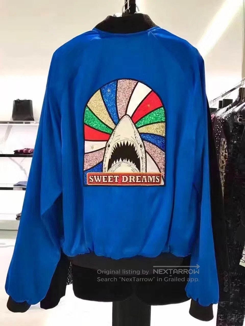 Saint Laurent Paris Saint Laurent Blue Satin Shark Bomber Jacket. Size US S / EU 44-46 / 1 - 7 Thumbnail