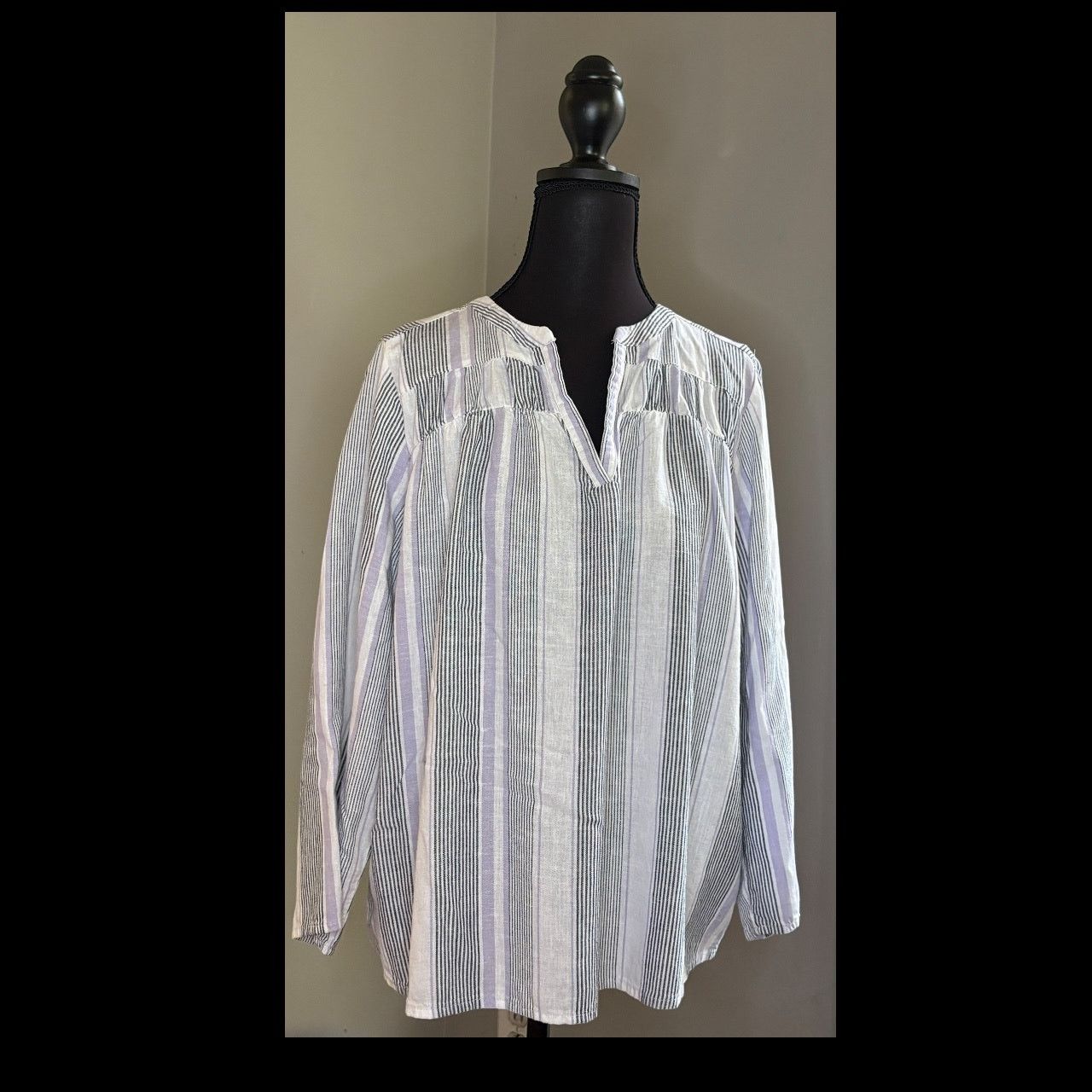 Anthropologie Anthropologie Lavender & Black Striped Linen Top Size ONE SIZE - 3 Thumbnail