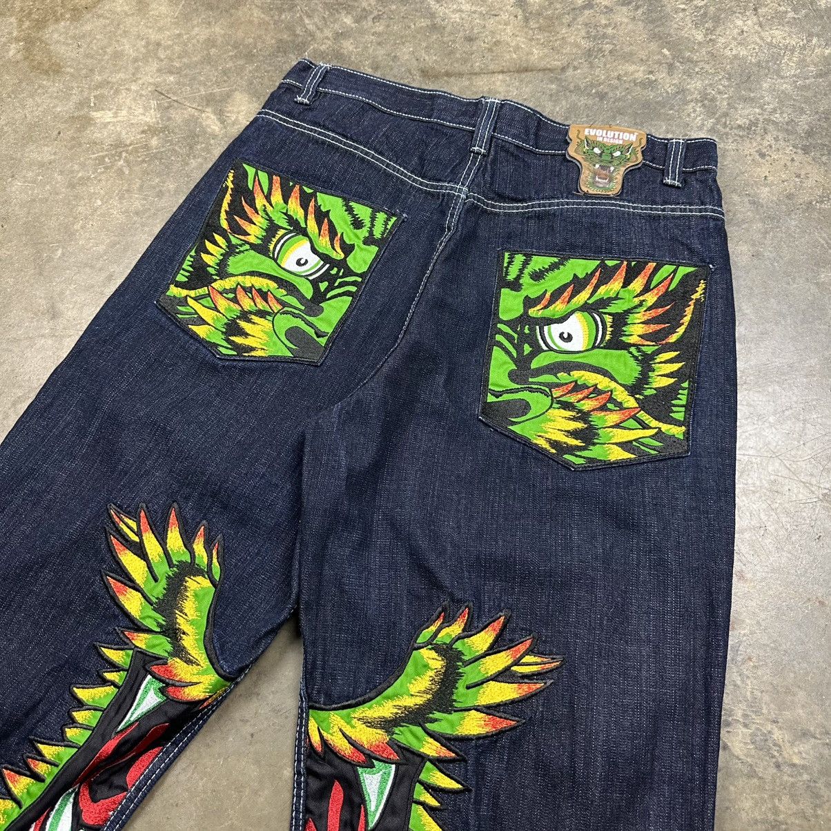 Other y2k skater embroidered evolution dragon denim jeans Size US 36 / EU 52 - 1 Thumbnail