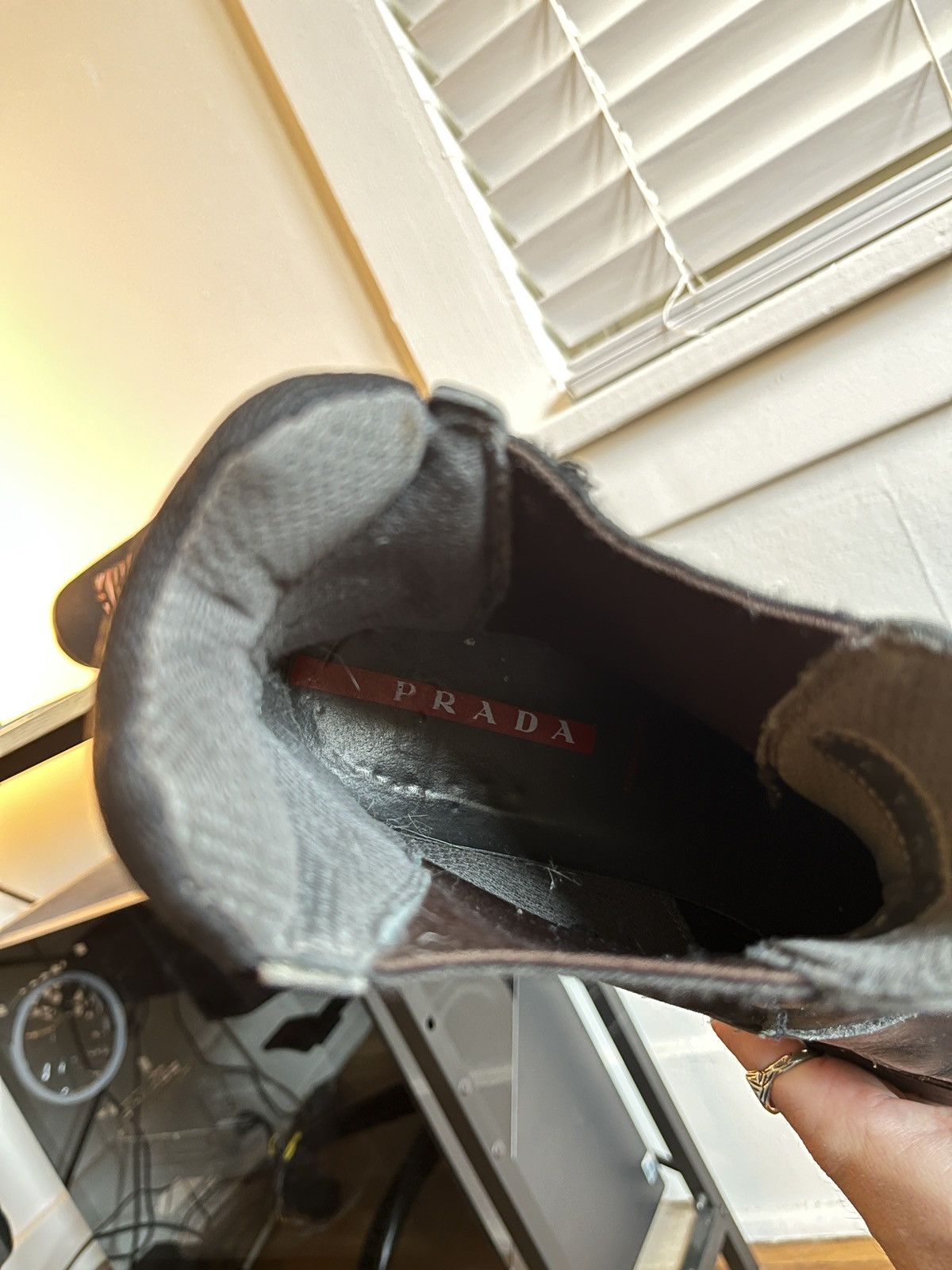 Leather × Prada × Vintage Prada Brixxen High Ankle Boots, Chelsea, Lug Sole, Chunky Size US 11.5 / EU 44-45 - 11 Thumbnail