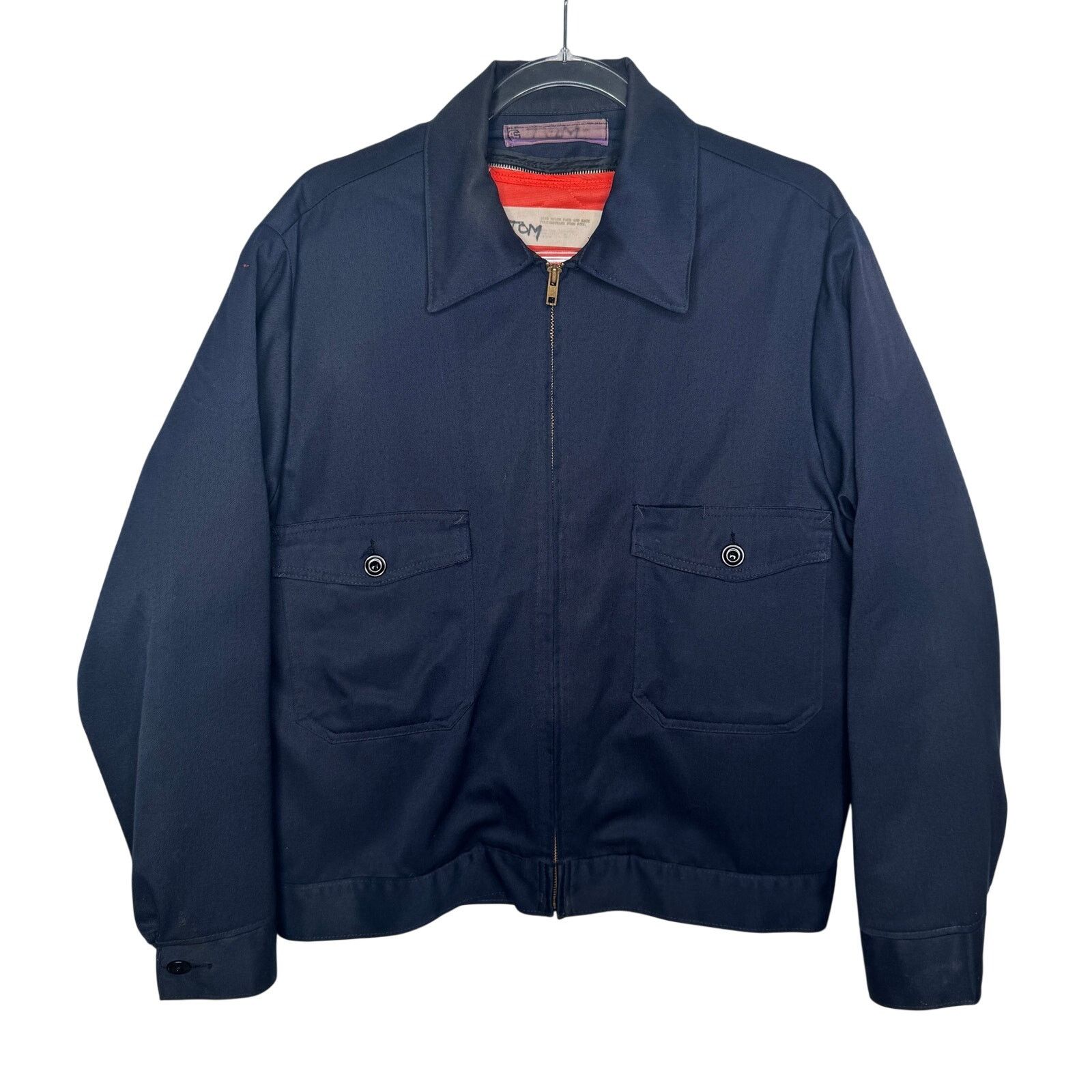 Vintage 1980s Navy Workwear Jacket Removable Orange Liner Men’s L Size US L / EU 52-54 / 3 - 1 Thumbnail