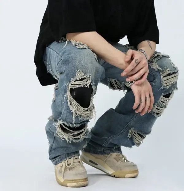 VIBE High Street Beggar Distressed Micro Flare Wide Leg Jeans Size US 32 / EU 48 - 4 Thumbnail