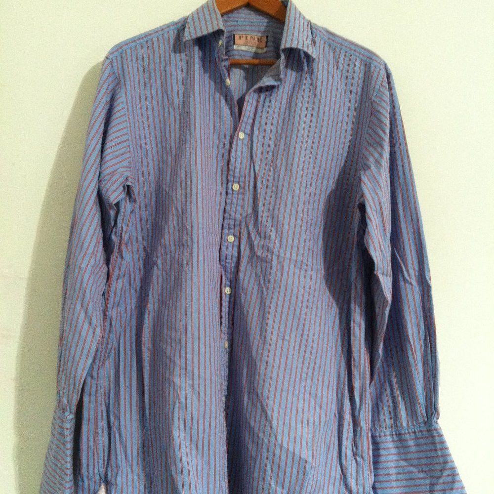 Thomas Pink THOMAS PINK MENS BLUE COTTON DRESS SHIRT SIZE: 16.5/35 Size US L / EU 52-54 / 3 - 4 Thumbnail