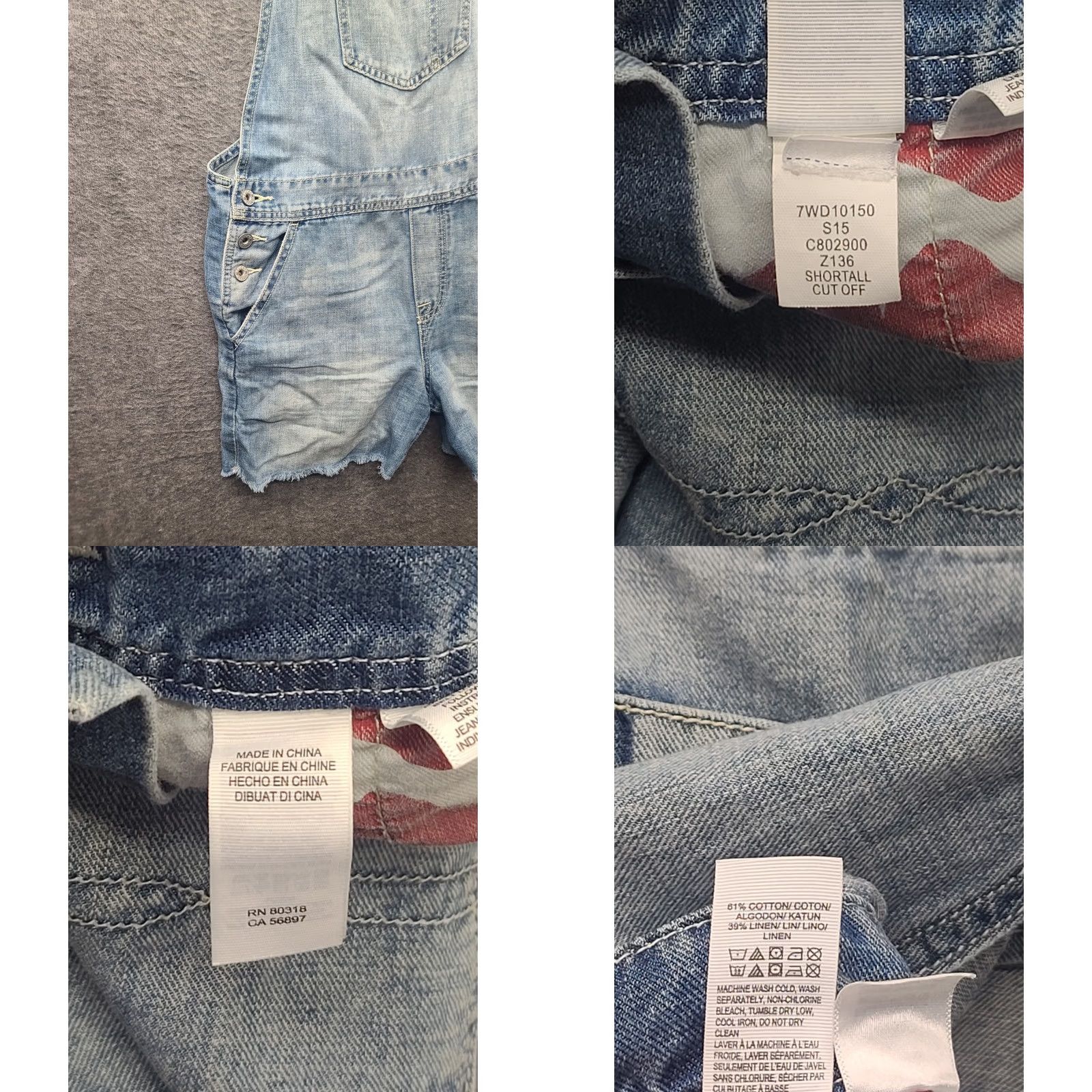 Lucky Brand Lucky Brand Shortalls Womens M Denim Shortalls Distressed Retro Casual Pockets 4 in Inseam Cotton Linen Blue Relaxed Size 32" / US 10 / IT 46 - 8 Thumbnail