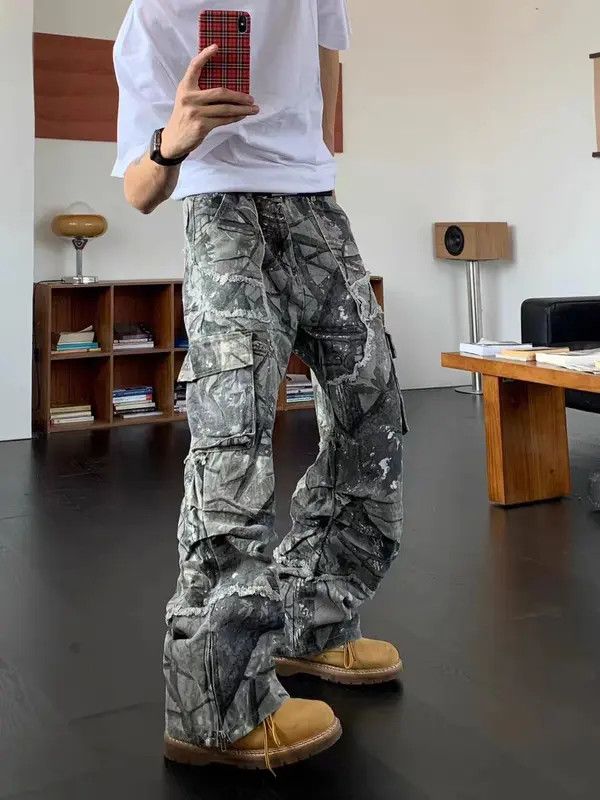 Japanese Brand Hiroko x Miori Retro Camo Multi-Pocket Wide-Leg Cargo Jeans Size US 34 / EU 50 - 6 Thumbnail