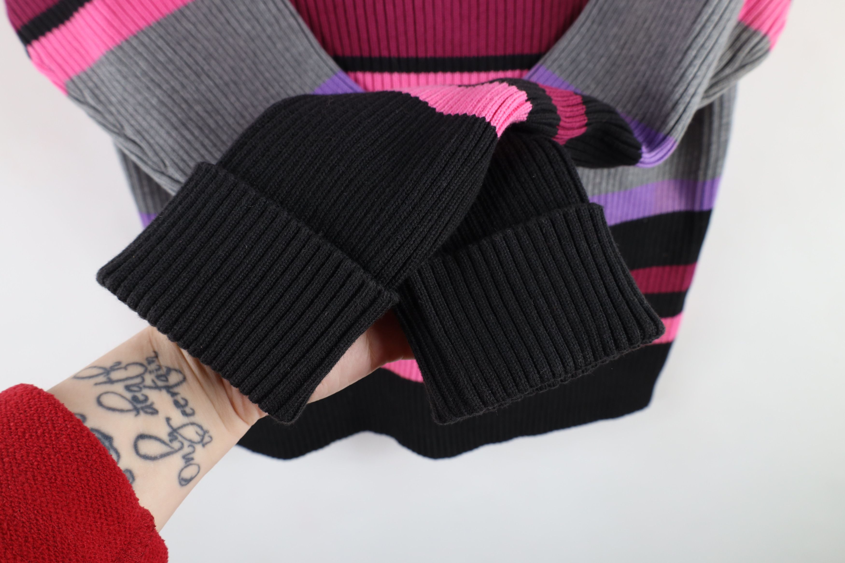 Vintage Vintage 90s Streetwear Striped Ribbed Knit Mock Neck Sweater Size XL / US 12-14 / IT 48-50 - 5 Thumbnail