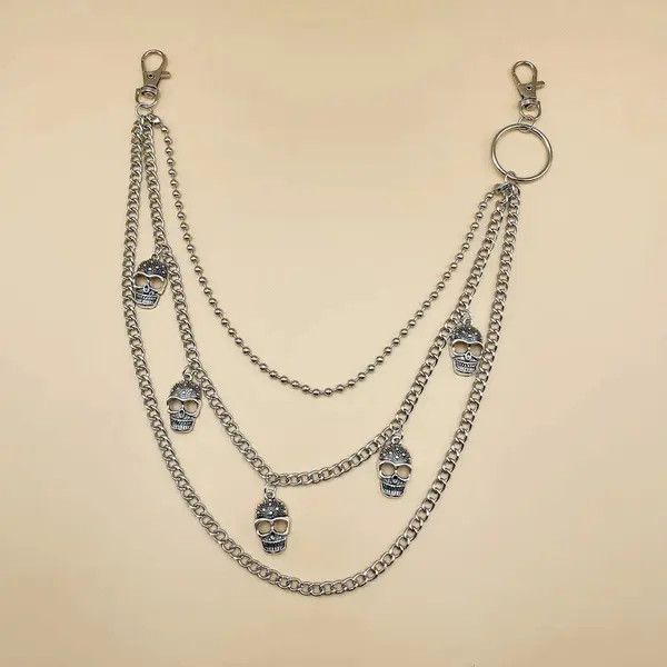 Jewelry Skulls 3 Layer long chain , Wallet Chain Size ONE SIZE - 6 Thumbnail