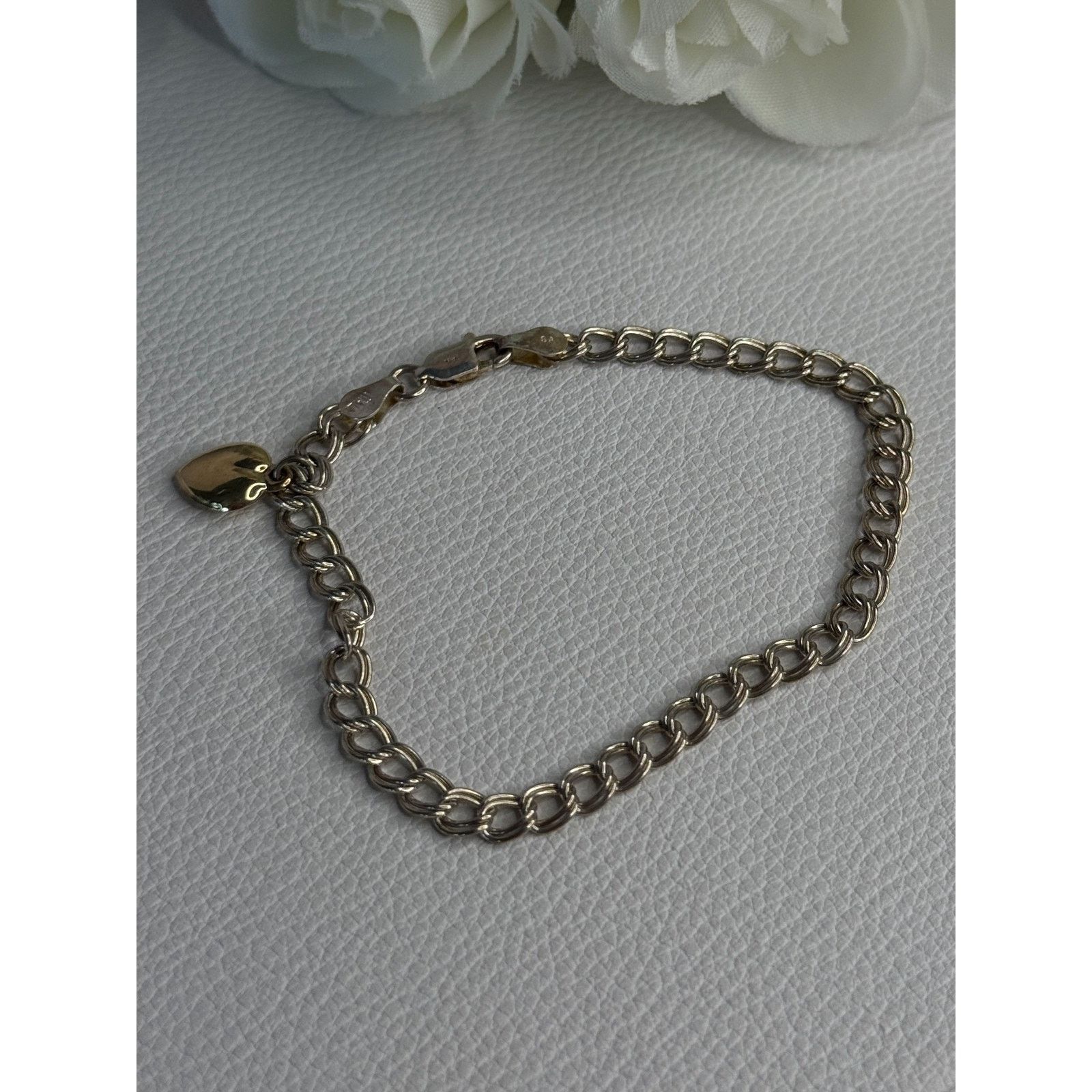Jewelry 925 STERLING SILVER 14K YELLOW GOLD HEART ITALY BRACELET Size ONE SIZE - 3 Thumbnail