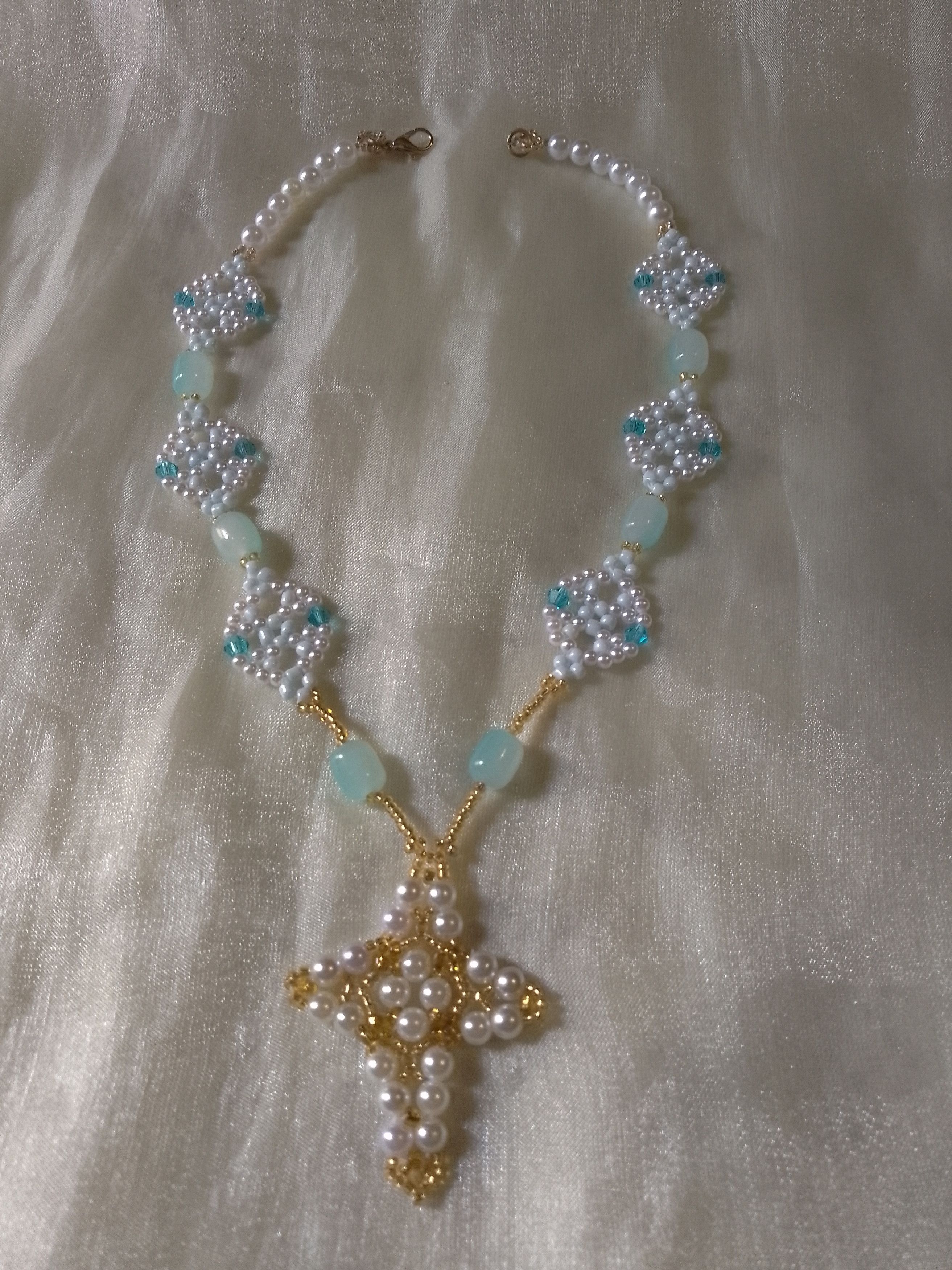 Other Necklace Cross Pearls Blue gemstones vintage style Size ONE SIZE - 3 Thumbnail