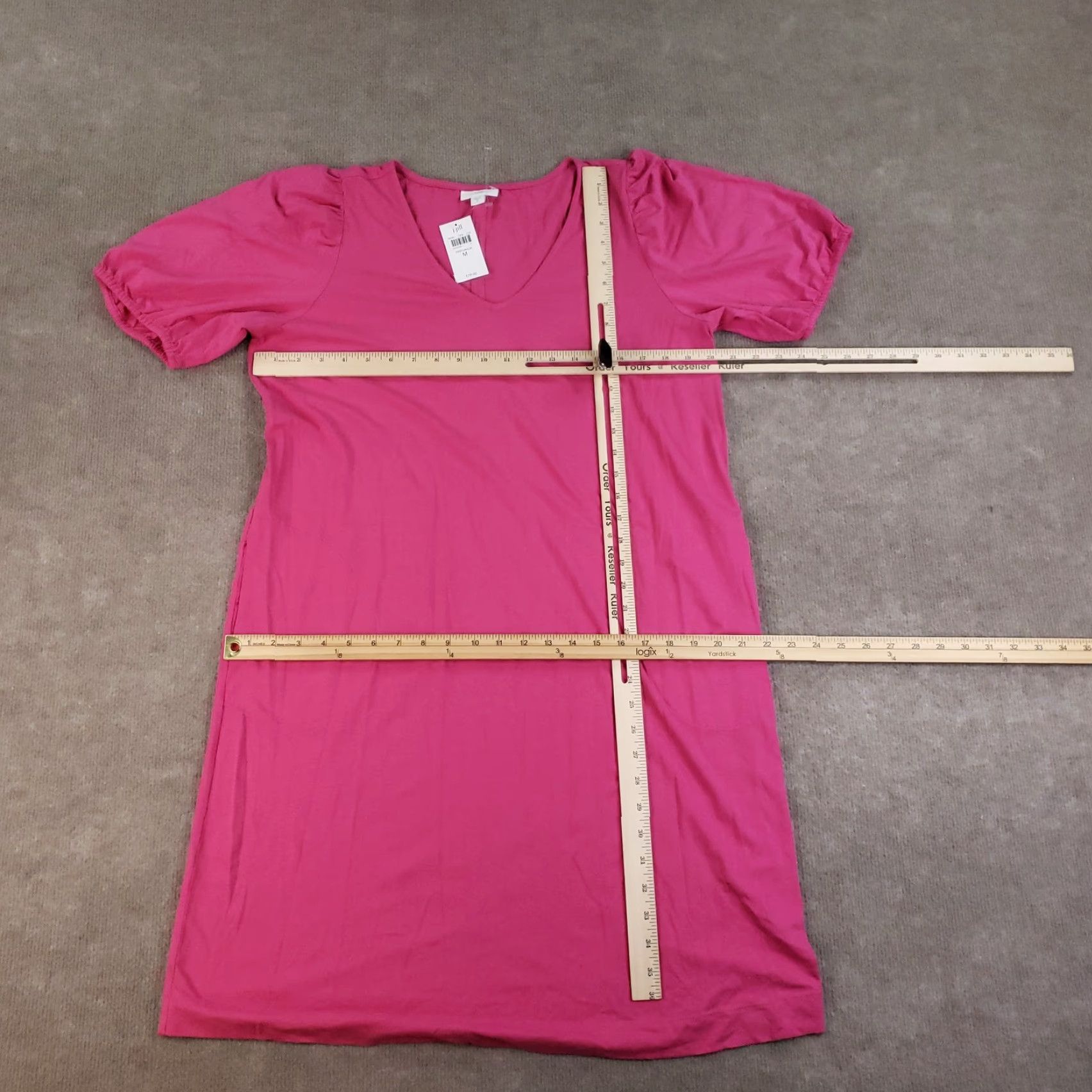 J. Jill VINTAGE J. Jill Dress Womens Medium Pink Dahlia Puff Sleeve V-Neck Casual Summer resort travel Size M / US 6-8 / IT 42-44 - 2 Thumbnail
