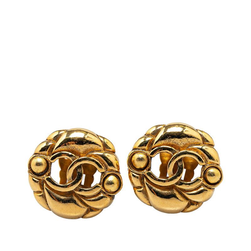 Chanel Chanel Chanel Vintage Matelasse Coco Mark Earrings Gold Plated Metal Earrings in Great Condition Size ONE SIZE - 1 Thumbnail