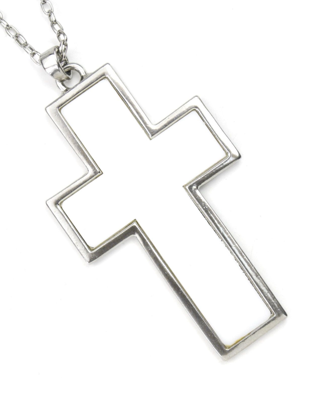 2000S JAPANESE MADE SILVER-TONE OPENWORK CROSS NECKLACE