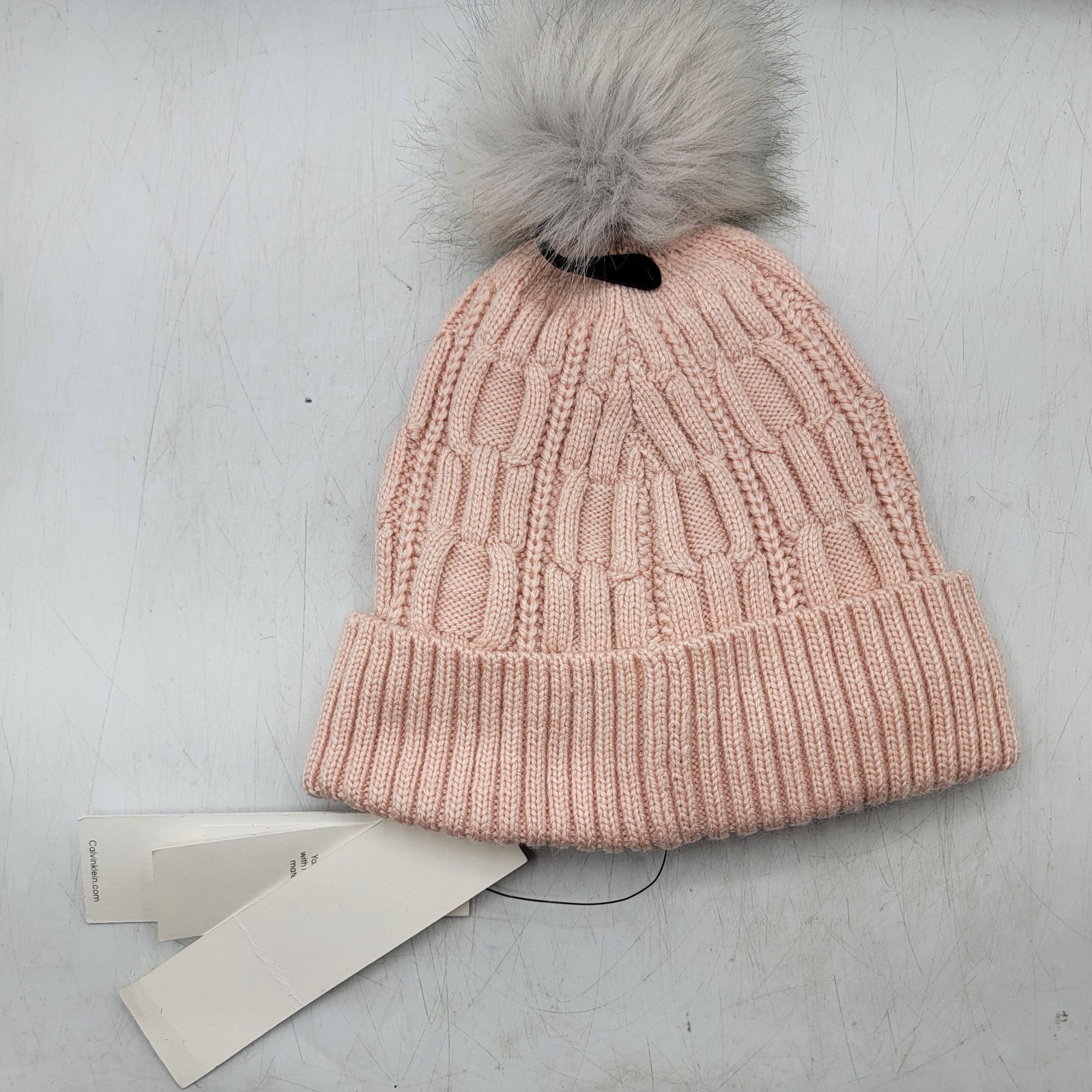 Calvin Klein Calvin Klein Womens Pink Blush Pom Beanie Hat Faux Fur Winte Size ONE SIZE - 2 Thumbnail
