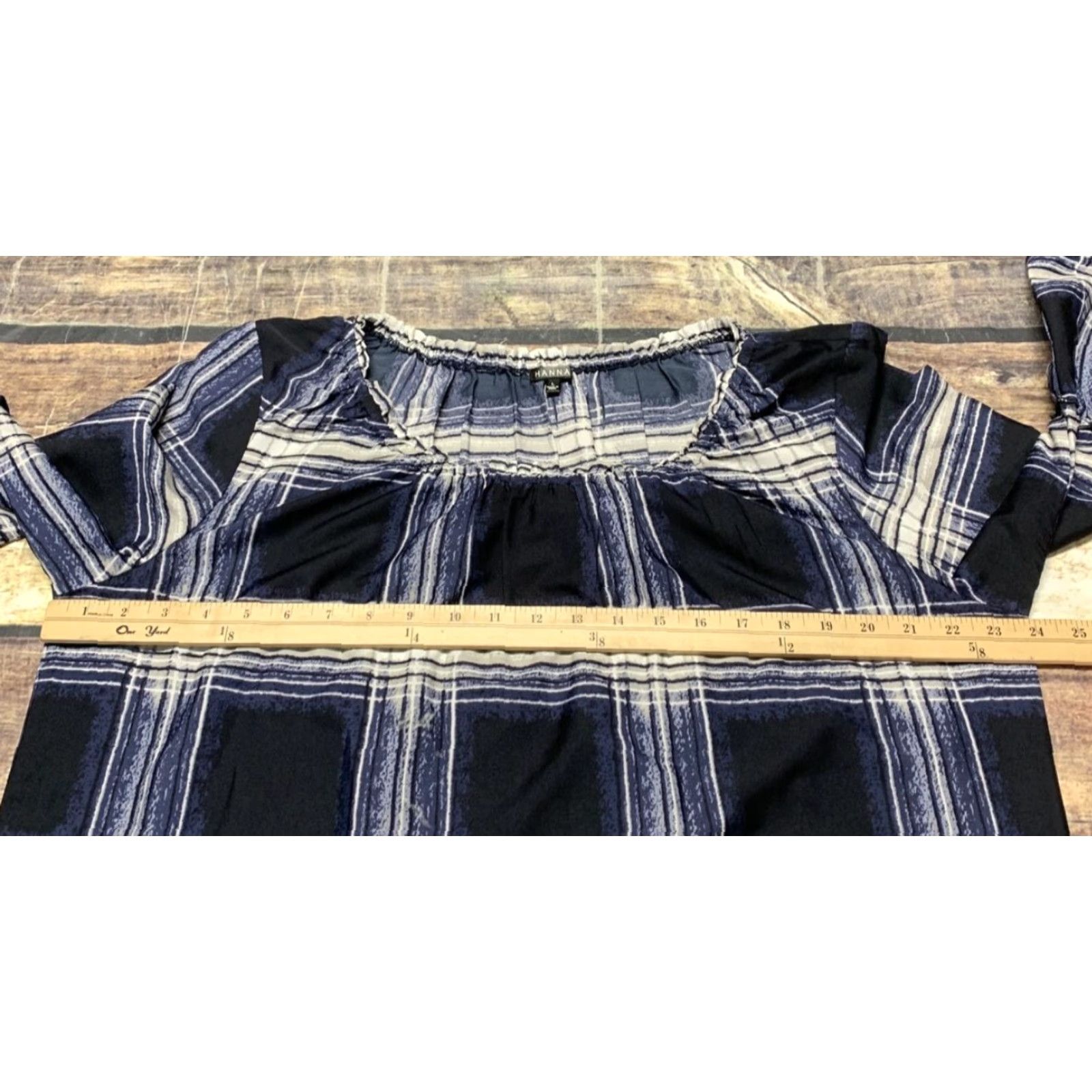 Vintage Hanna Blouse Blue White 3/4 Sleeve Bell 3" Side Slits L Womens Tunic Shirt Style Casual Vintage: No, Relaxed Fit (if allowed) Size L / US 10 / IT 46 - 7 Thumbnail