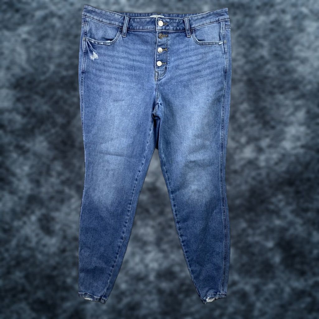 Vintage Maurices M Jeans Womens XL Button Fly Mid Rise Distressed Denim Jeans Regular Bootcut 5-Pocket Blue 90s City College Womens Size 40" / US 18 - 1 Thumbnail
