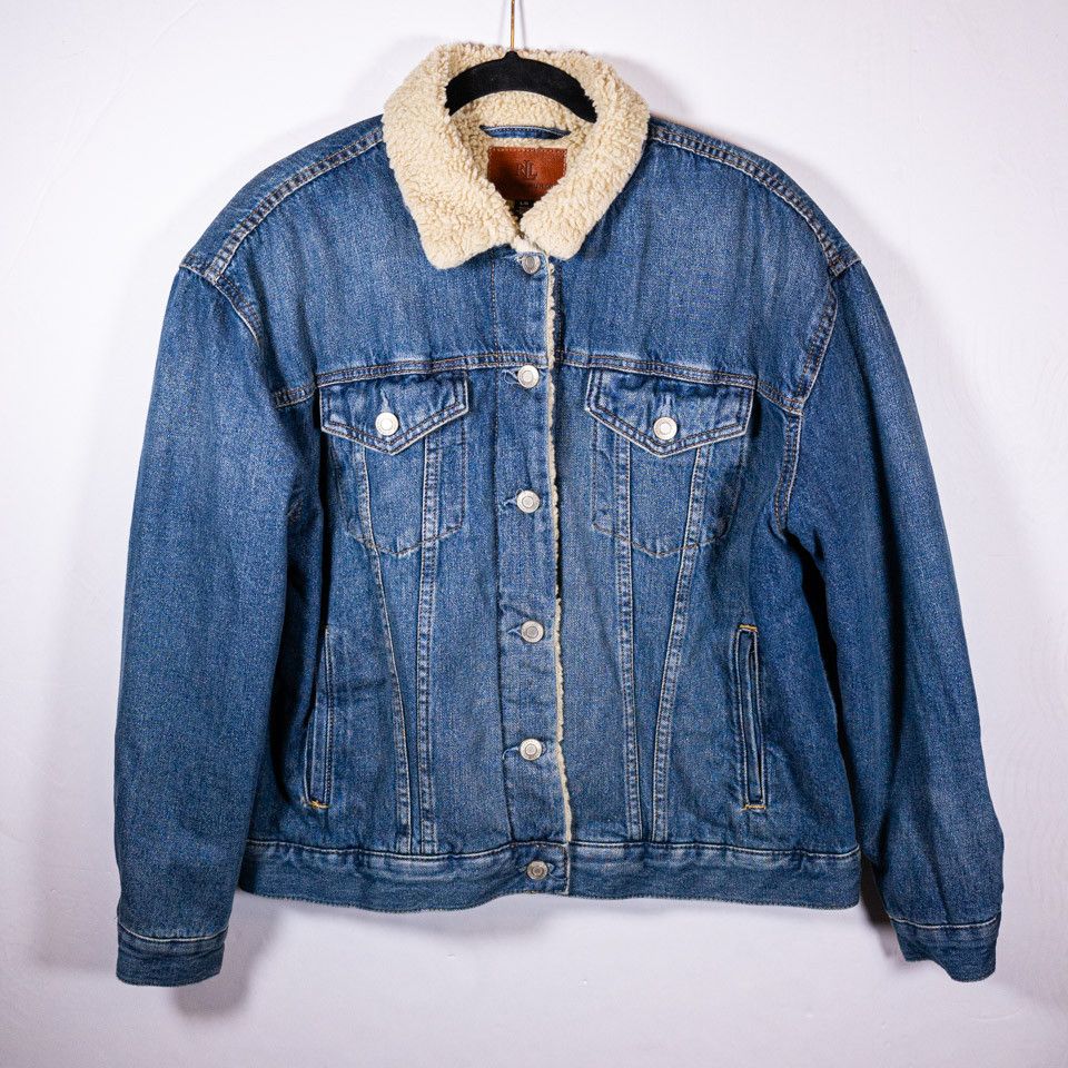 image of Ralph Laurent Faux Shearling Lined Cotton Denim in Blue, Women's (Size Large)
