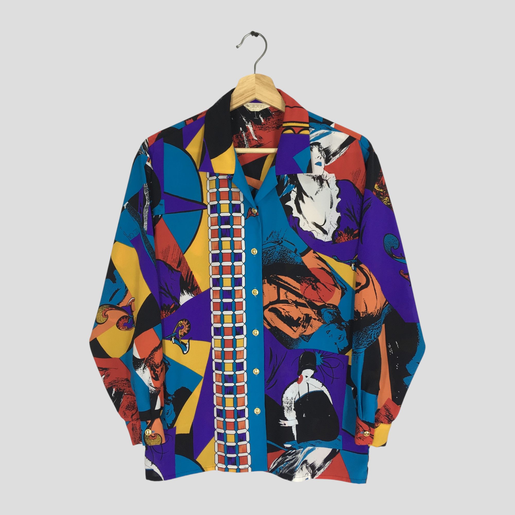 Vintage Novelty Baroque Polyester Shirt Multicolor Pop Art