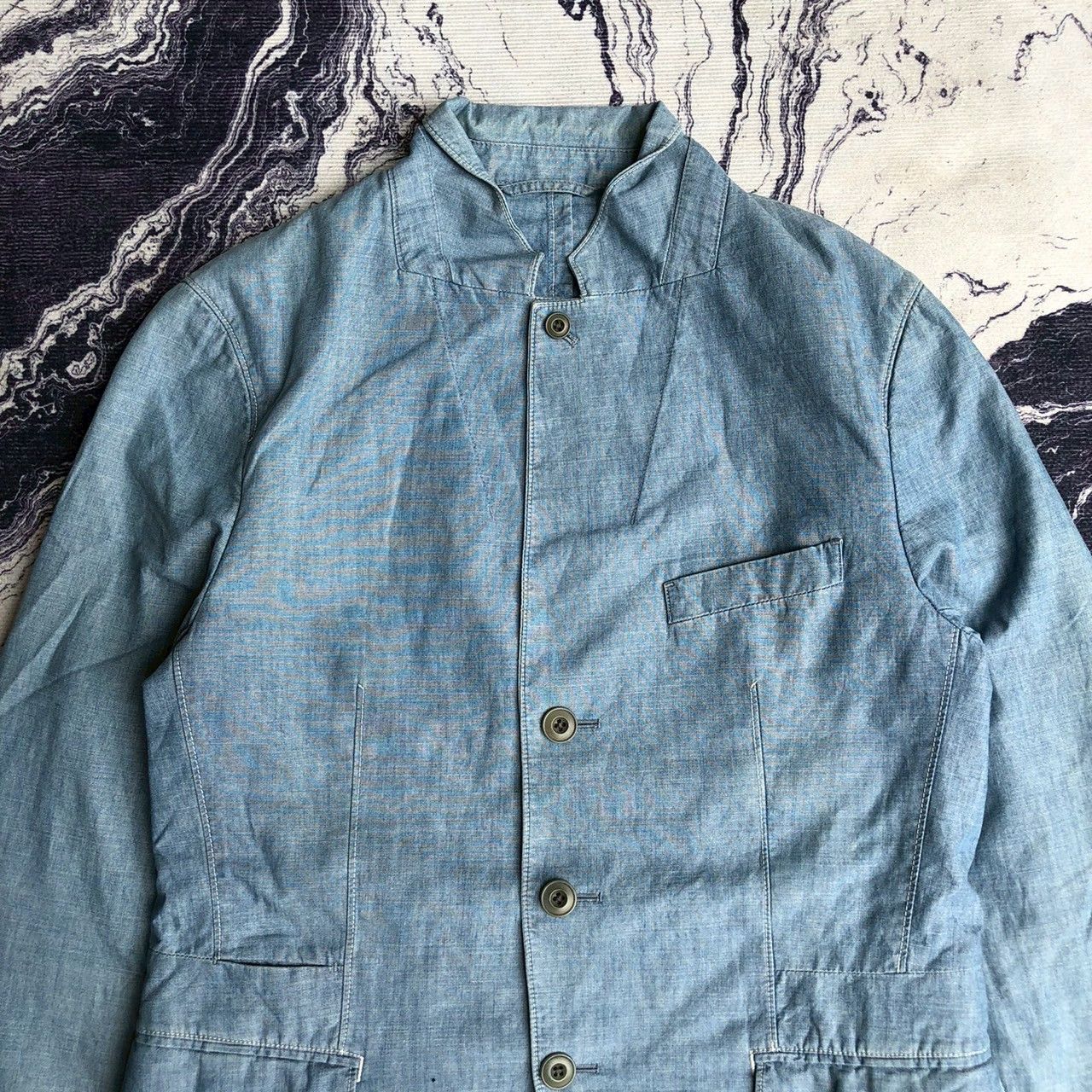 Lemaire × Uniqlo Uniqlo and Lemaire Chambray Collarless Jacket Size US M / EU 48-50 / 2 - 2 Thumbnail