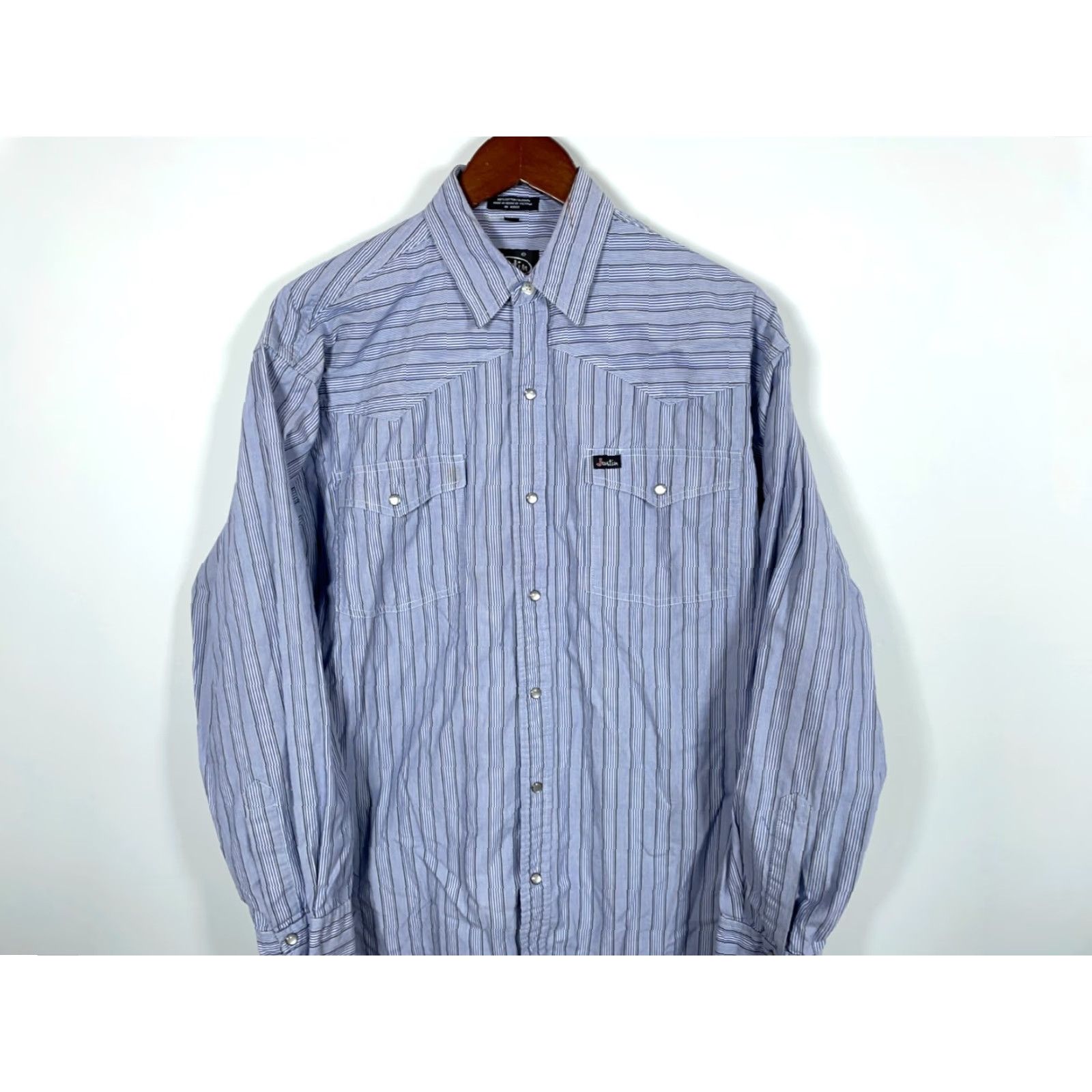 Justin Boots Justin Boots Western Shirt Adult Medium Blue Stripe Pearl Snap Button Up Mens Size US M / EU 48-50 / 2 - 4 Thumbnail