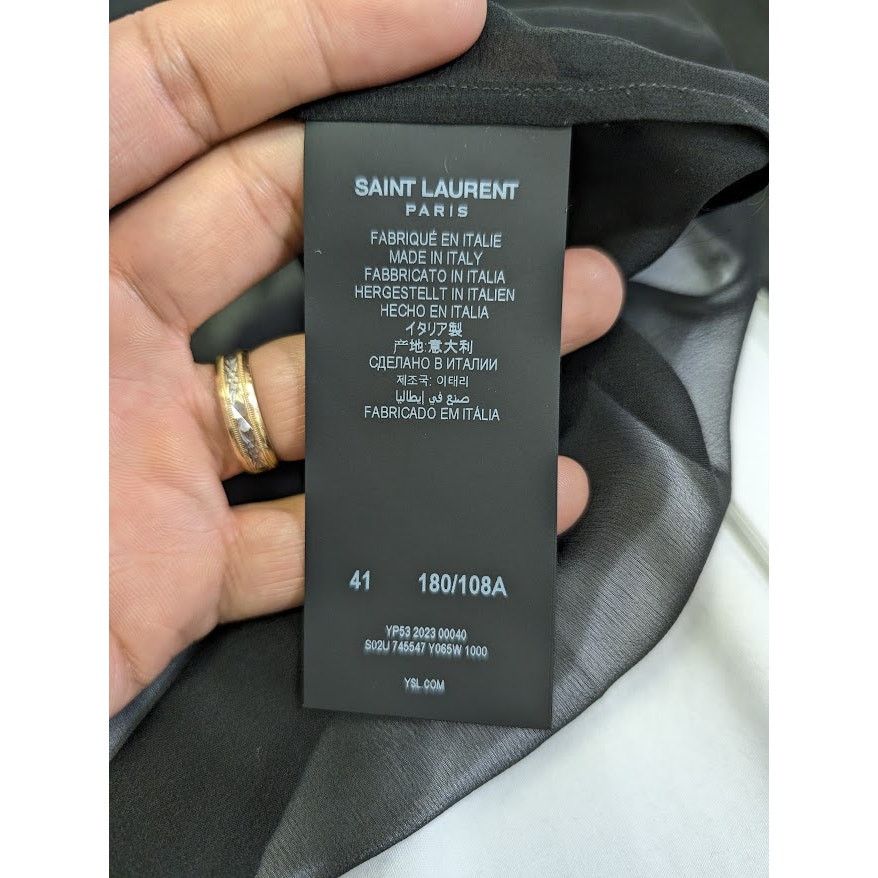 Saint Laurent Paris o1rshd1 Lavallière silk crêpe de chine shirt in Black Size US M / EU 48-50 / 2 - 12 Thumbnail