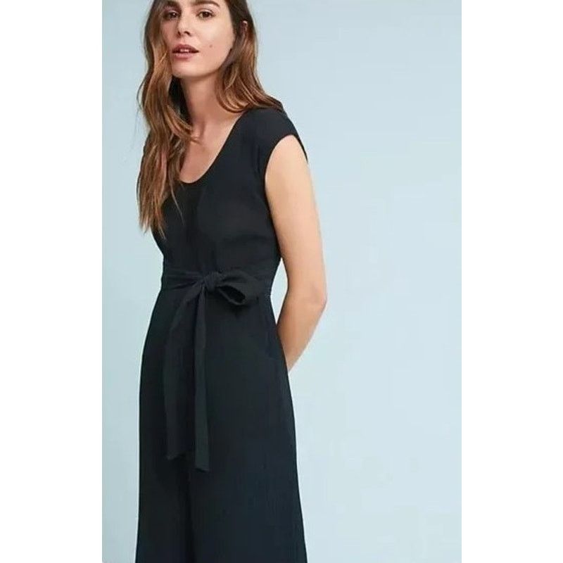 Anthropologie Anthropologie Abbey Tie Waist Black Gauzy Jumpsuit Size 4 Size 27" / US 4 / IT 40 - 6 Thumbnail