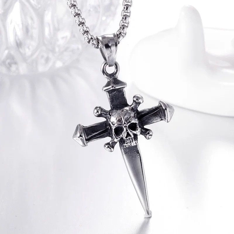 Jewelry New Trendy Skull Dagger Cross Pendant Necklace Size ONE SIZE - 4 Thumbnail