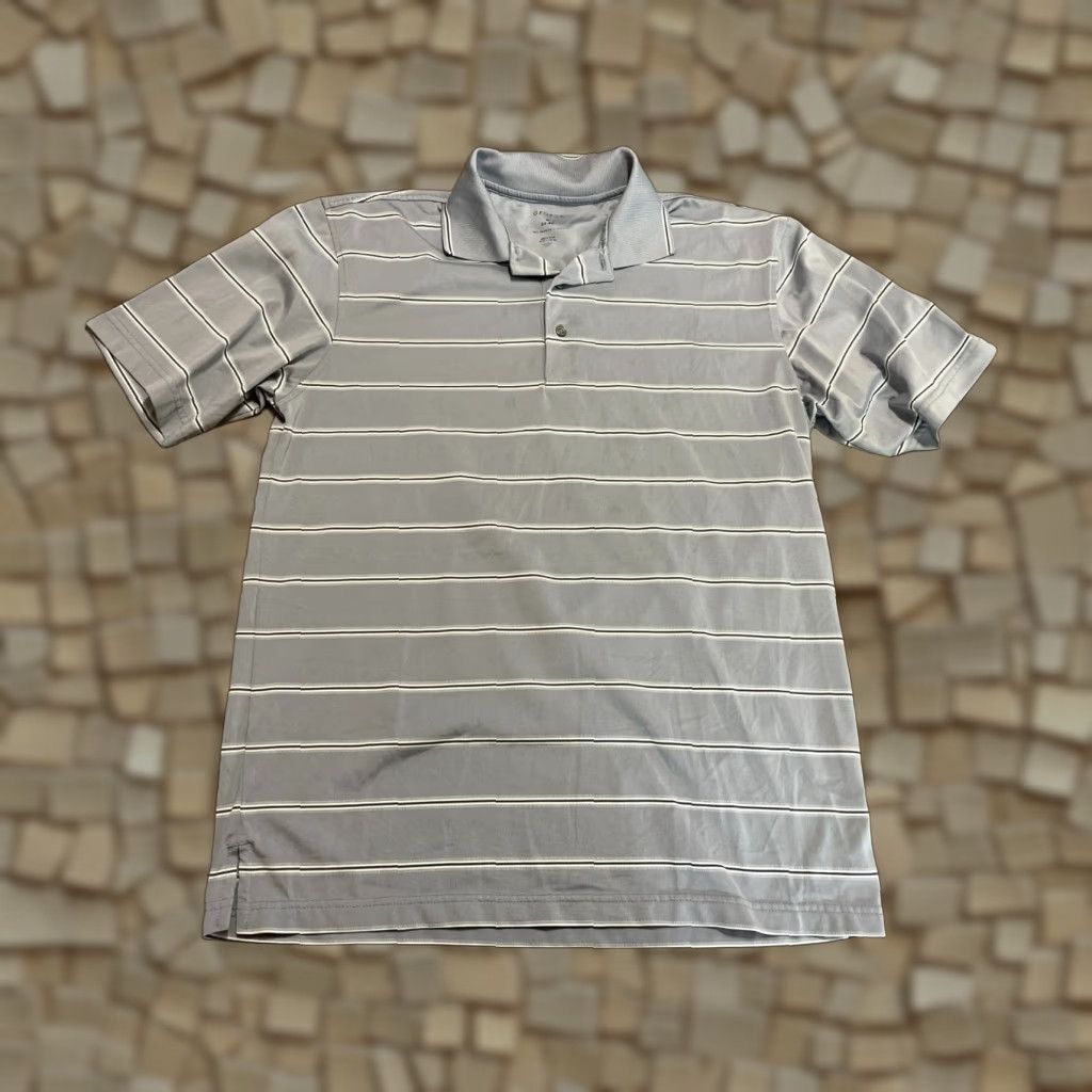 George George Polo Shirt, Men's Medium, Gray White Stripe, Short Sleeve, Casual, Brand George, Regular Fit, White, M Size US M / EU 48-50 / 2 - 1 Thumbnail