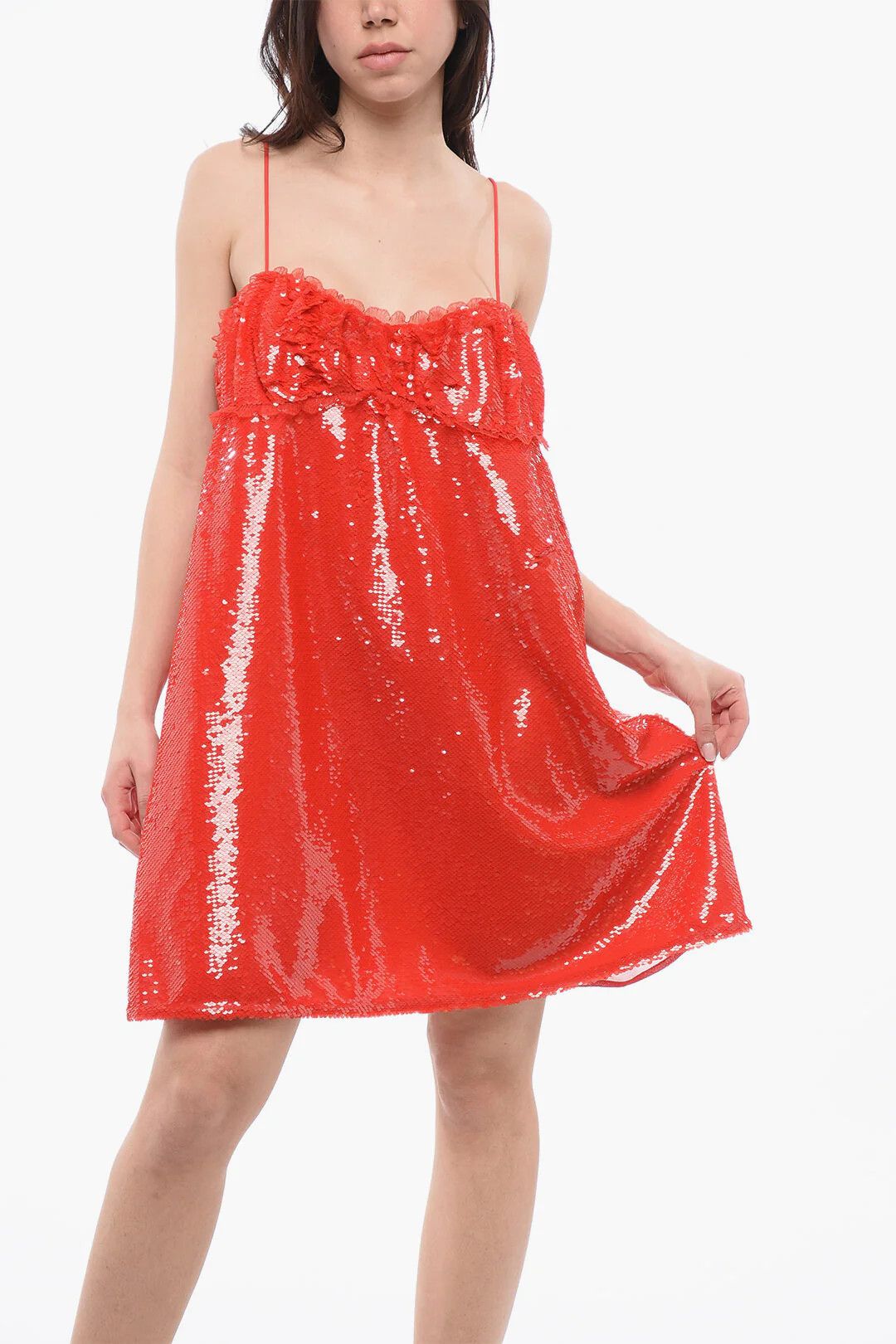 Ganni og1mm0426 Writing-Sequin Mini Slip Dress in Red Size S / US 4 / IT 40 - 4 Thumbnail