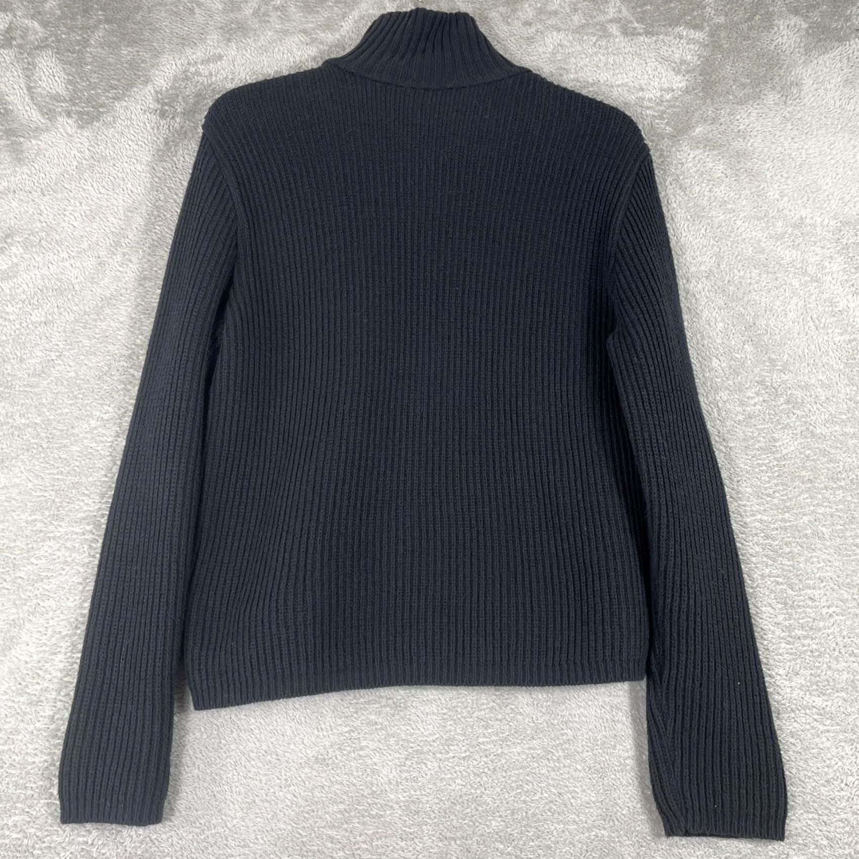 Vintage Cotton Country Parkhurst Faux Fur Panel Ribbed Zip Sweater Womens M Black Size M / US 6-8 / IT 42-44 - 2 Thumbnail