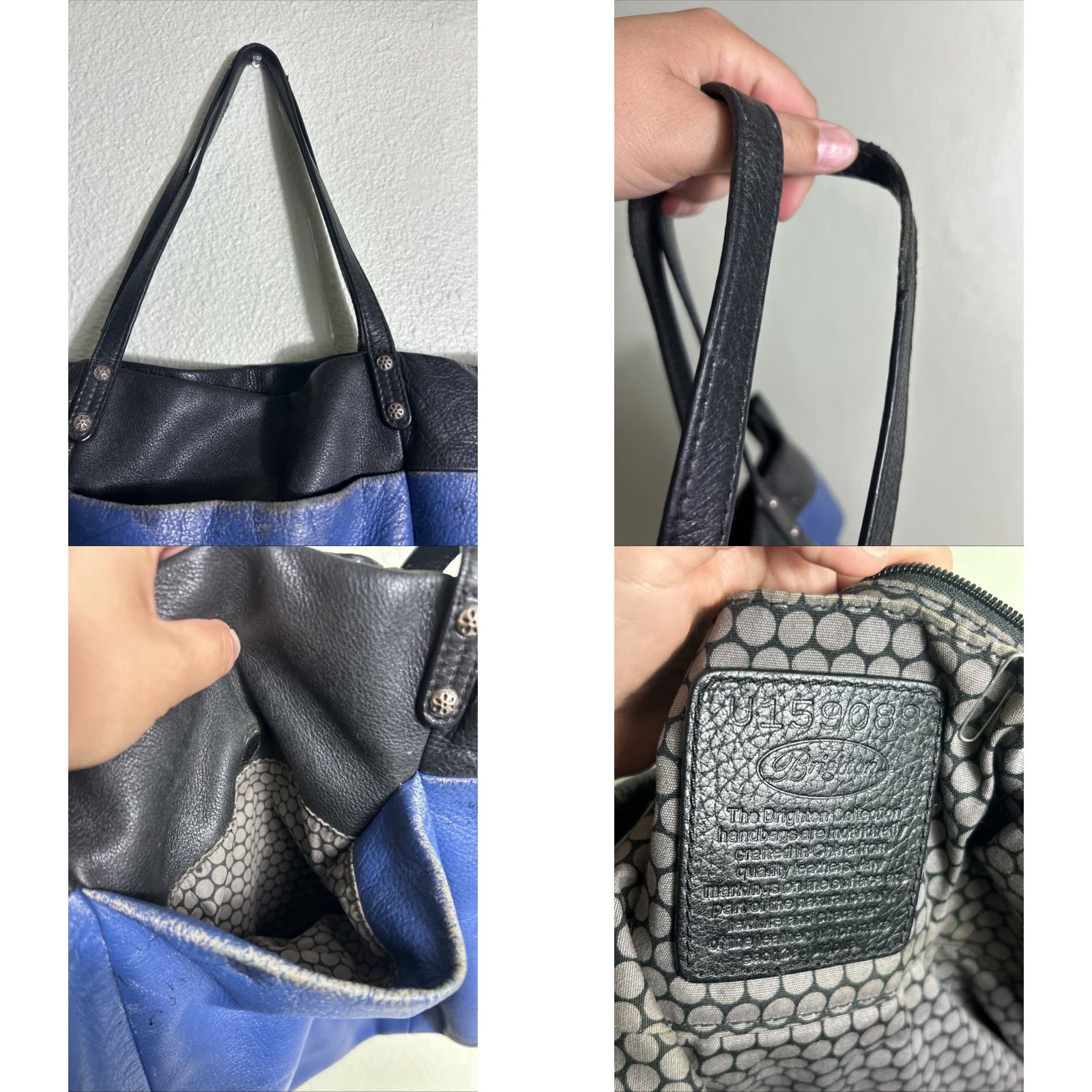 Brighton VINTAGE Brighton Leather Shoulder Bag Womens 12.5x11x4.5 Distressed Blue Black Purse BLUE Size ONE SIZE - 10 Thumbnail