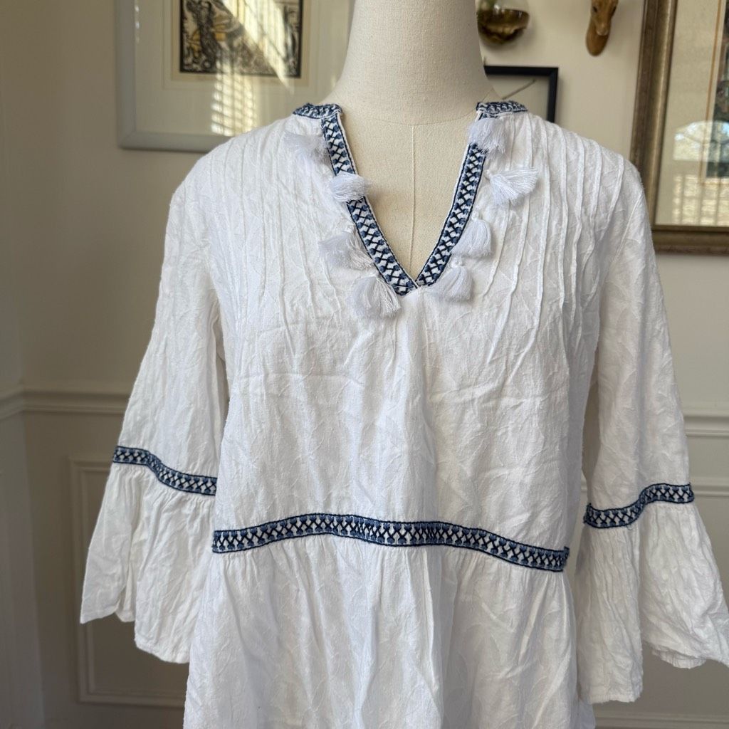 Tommy Bahama Tommy Bahama Cotton Clip Embroidered Coverup Dress White Blue XS Size XS / US 0-2 / IT 36-38 - 3 Thumbnail