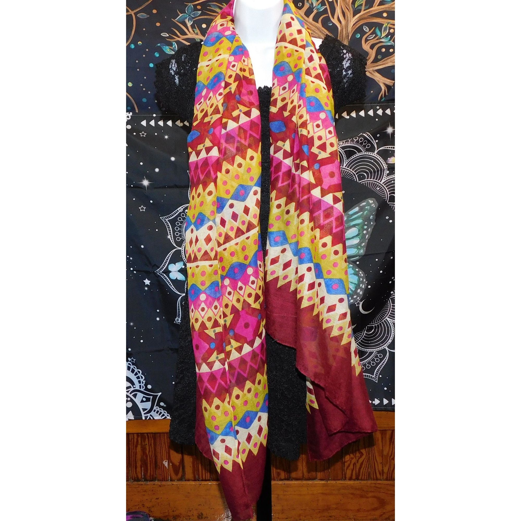Other Bright Rainbow Geometric Striped Lightweight Scarf Size ONE SIZE - 2 Thumbnail