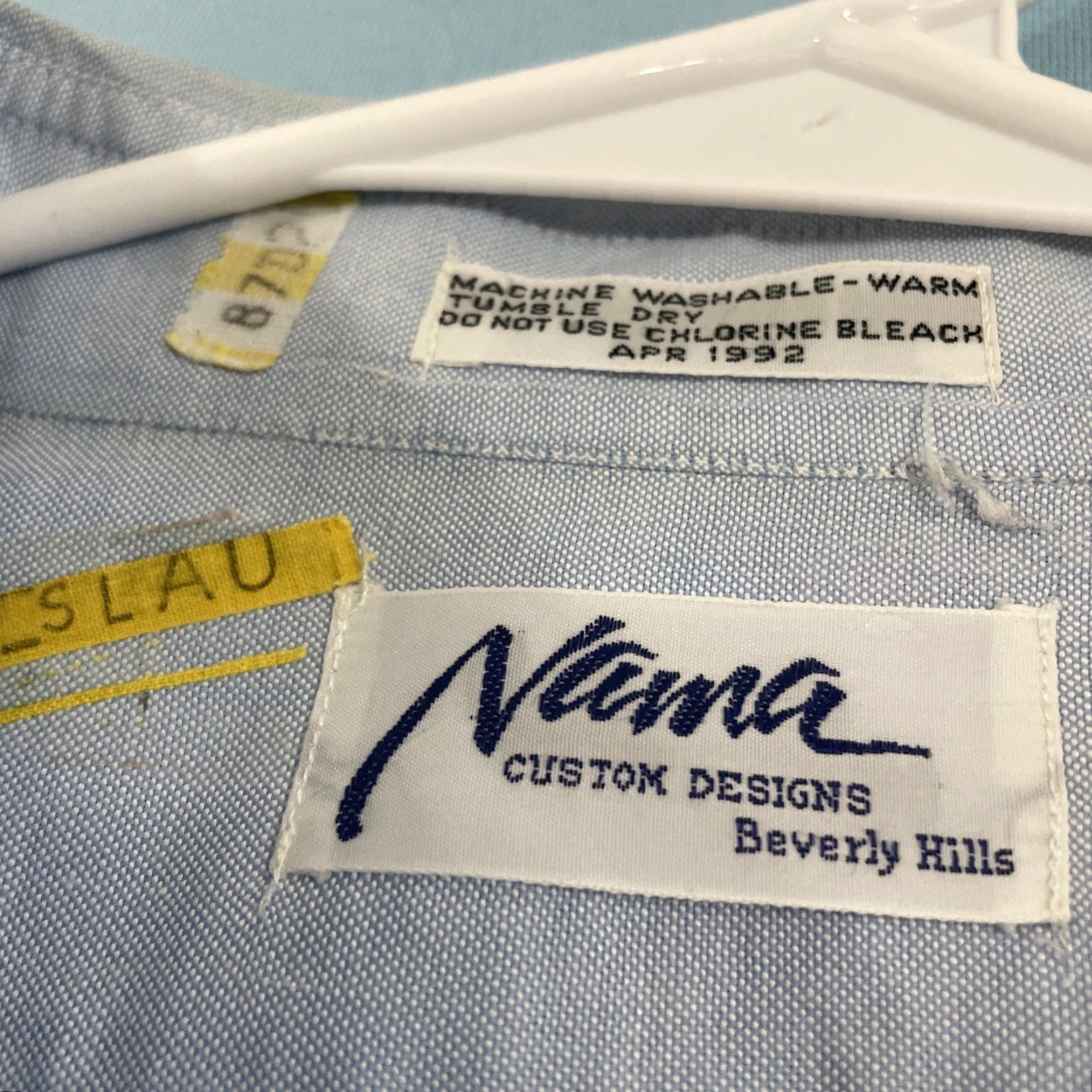 Vintage VINTAGE NAMA BEVERLY HILLS Dress Shirt VTG 90s Men L Blue Oxford 44" Button-Up Size 40R - 7 Thumbnail