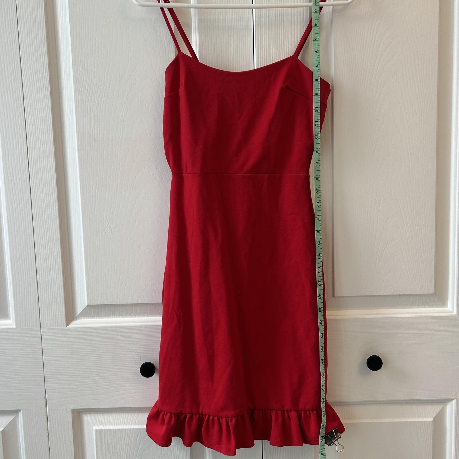 Lulus Lulu's Red Spaghetti-Strap Ruffle-Hem Mini Dress Women’s XS Size S / US 4 / IT 40 - 3 Thumbnail