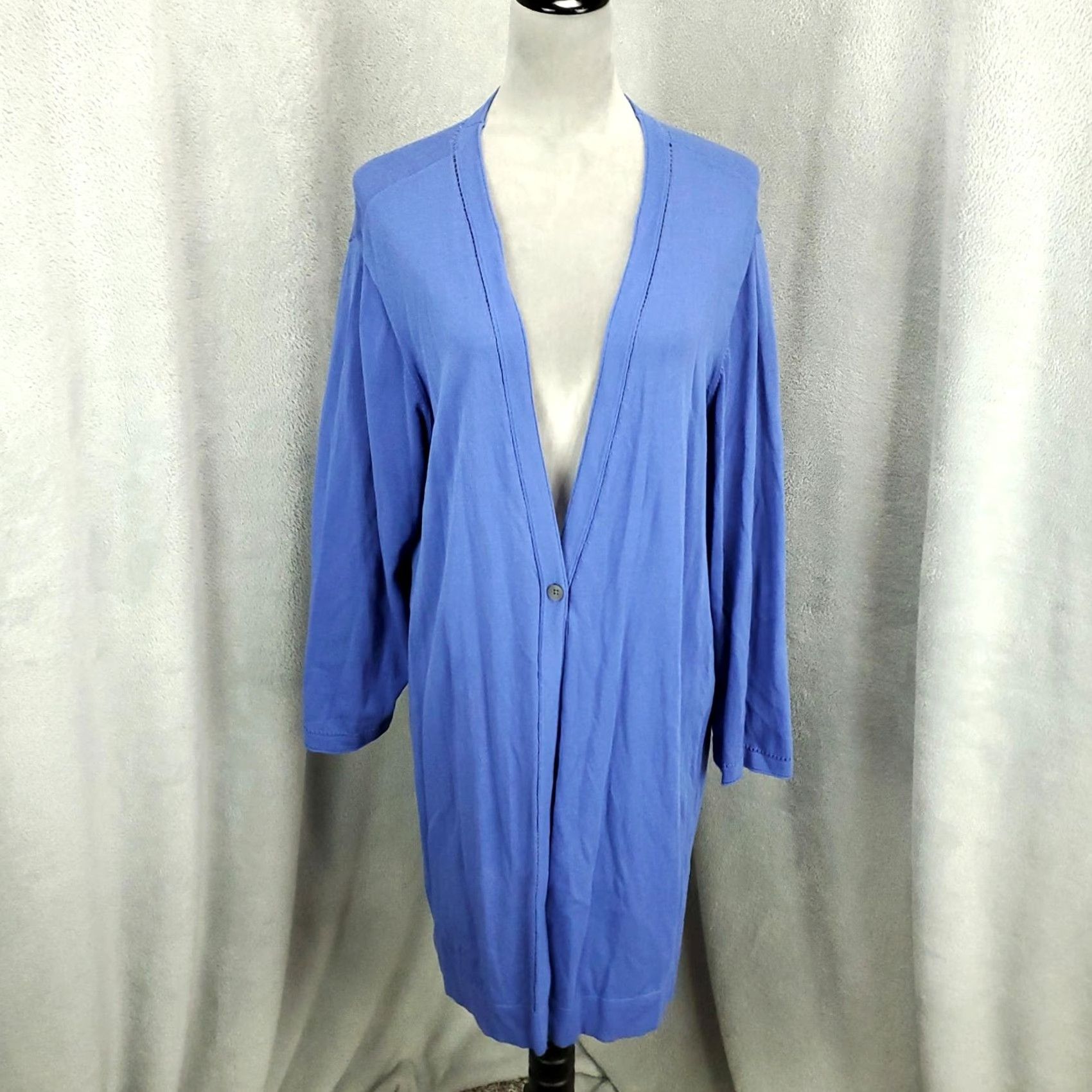 Vintage Chicos Cardigan Womens 2XL Blue Longline V-Neck Knit Casual Sleeve 2XL Sweatery Sm: Solid Pattern Size XXL / US 16-18 / IT 52-54 - 2 Thumbnail