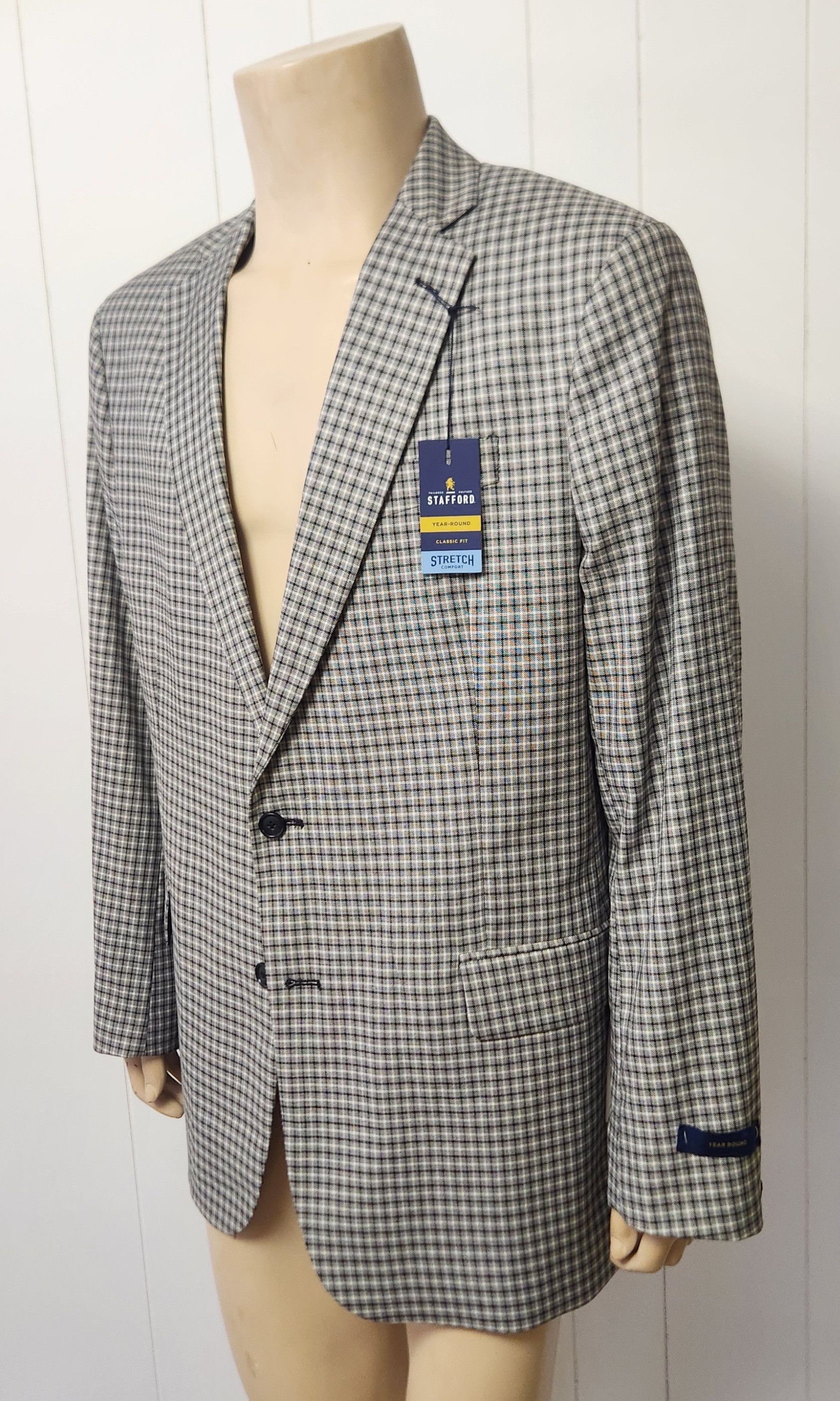 Stafford NWT Stafford sport coat 46R men's black white check Size 46R - 2 Thumbnail