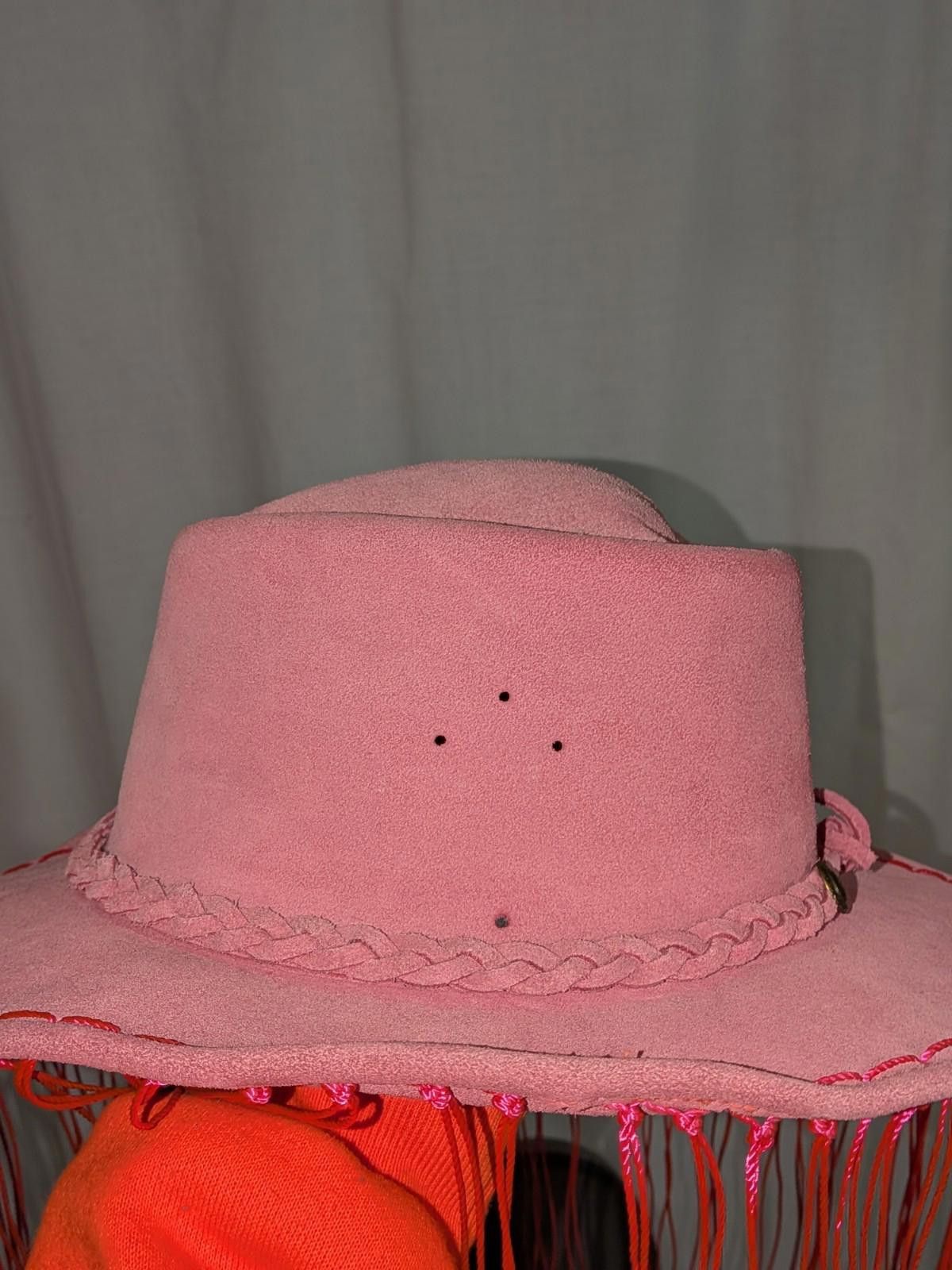 The Unbranded Brand Upcycled Cowgirl Pink Suede Neon UV Reactive Fringe Rave Hat Size ONE SIZE - 8 Thumbnail