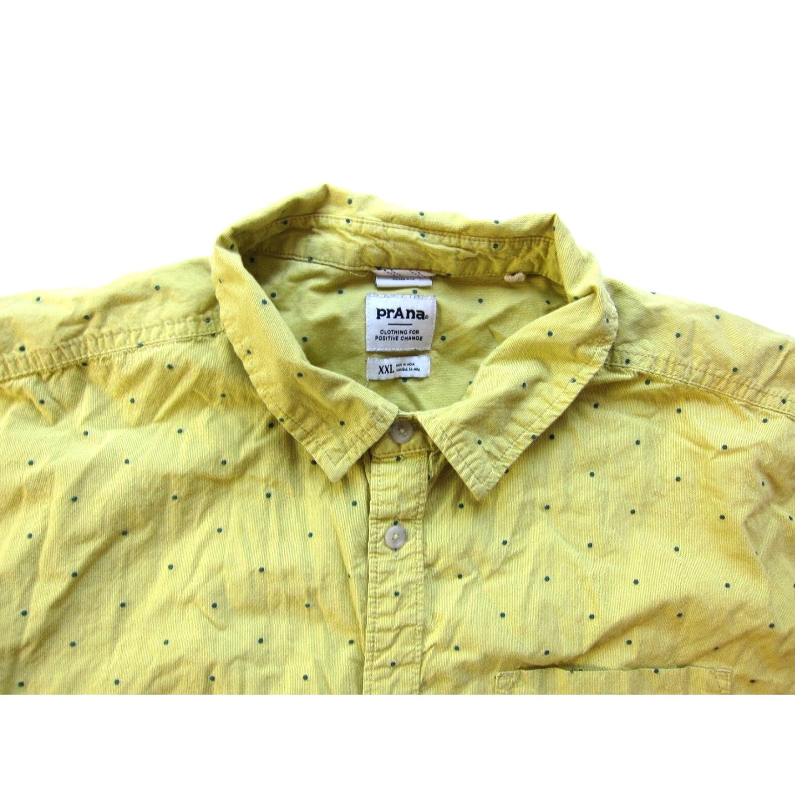 Prana prAna 100% Cotton Yellow Green Polka Dot Short Sleeve Slim Fit Shirt Men XXL Size US XXL / EU 58 / 5 - 4 Thumbnail