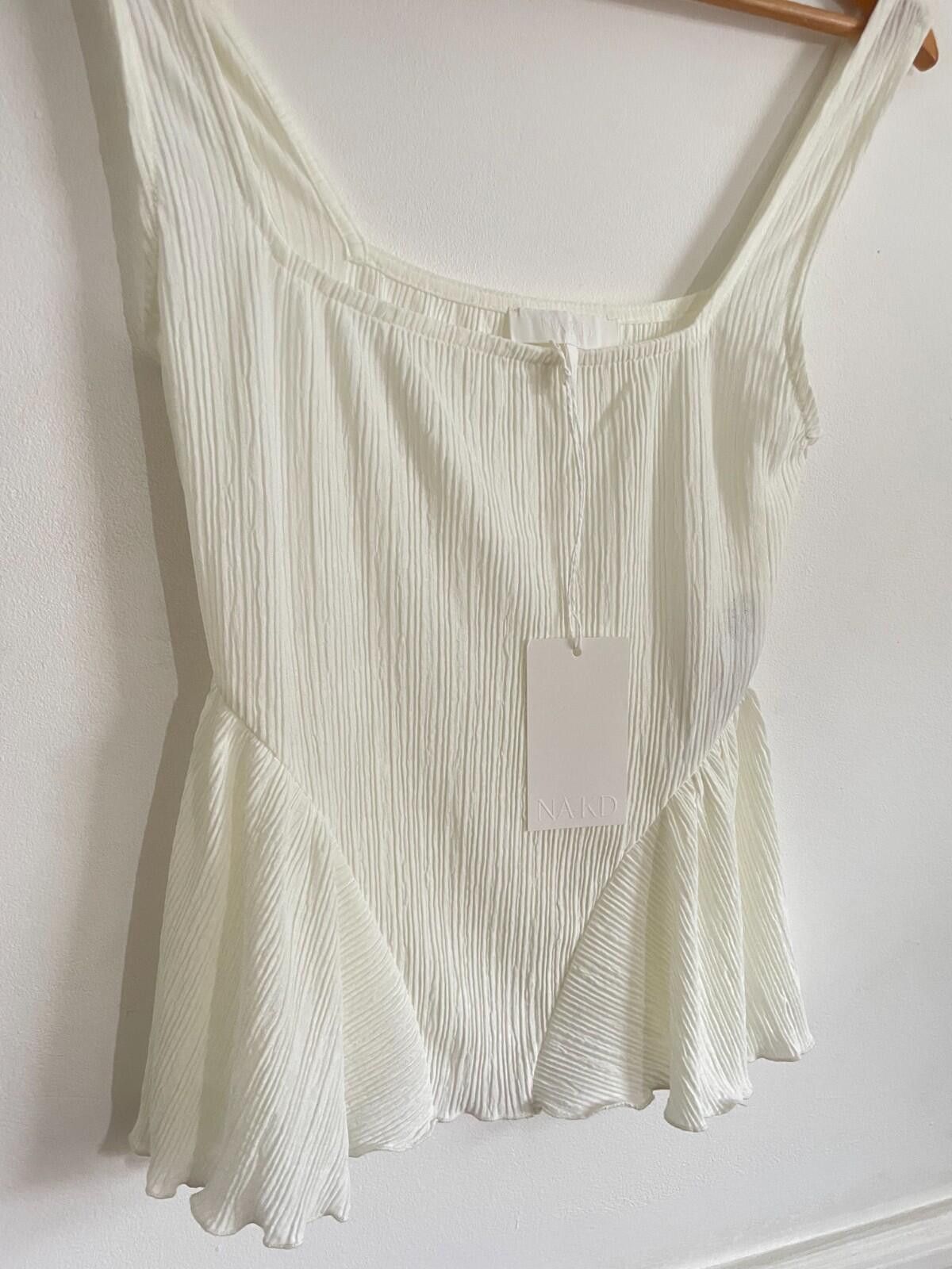 Naked & Famous NA-KD Off White Plisse Flounce Peplum Singlet Top BNWT S Size S / US 4 / IT 40 - 5 Thumbnail