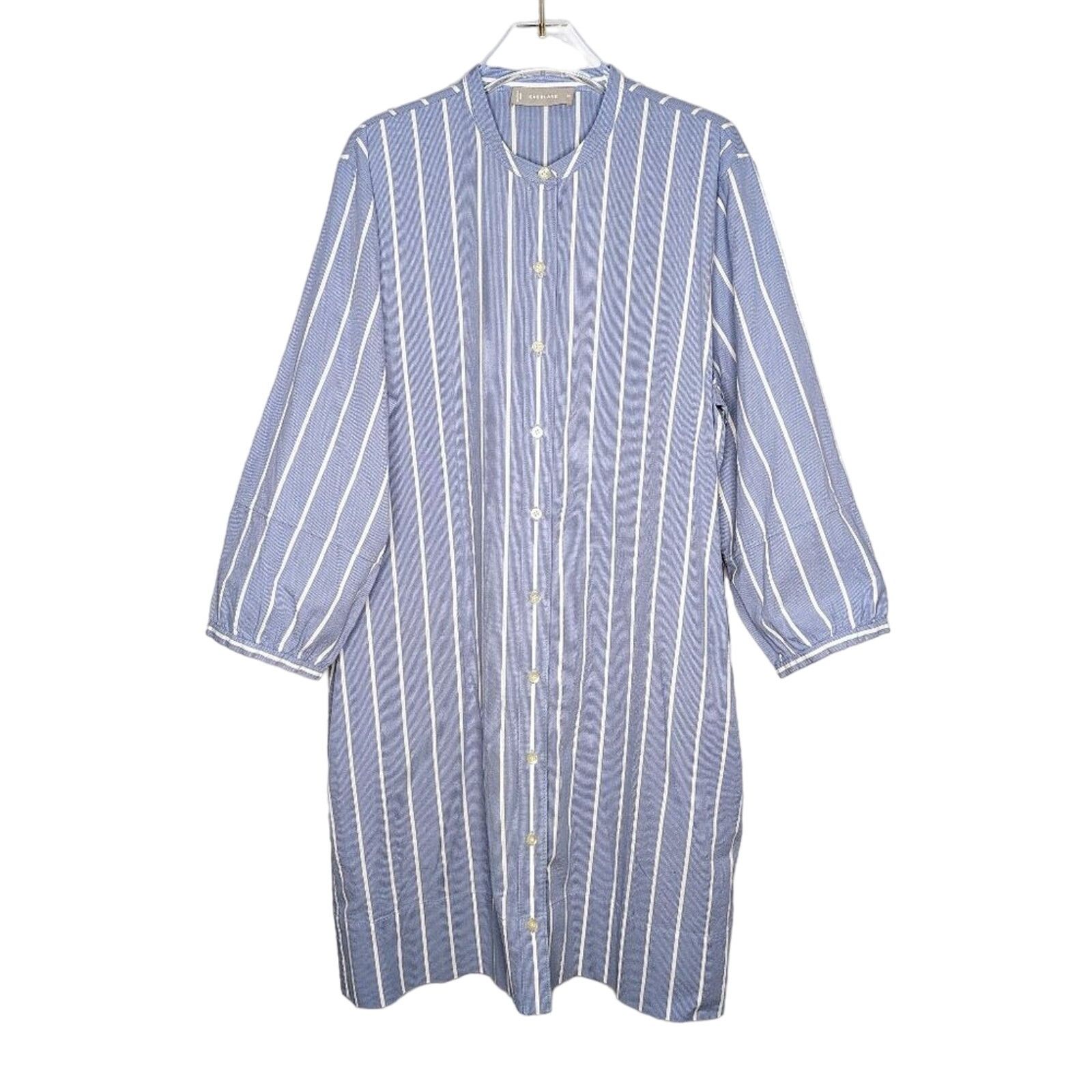 Everlane Everlane Blue White The Cotton Weave Collarless Shirtdress Size XL / US 12-14 / IT 48-50 - 1 Thumbnail