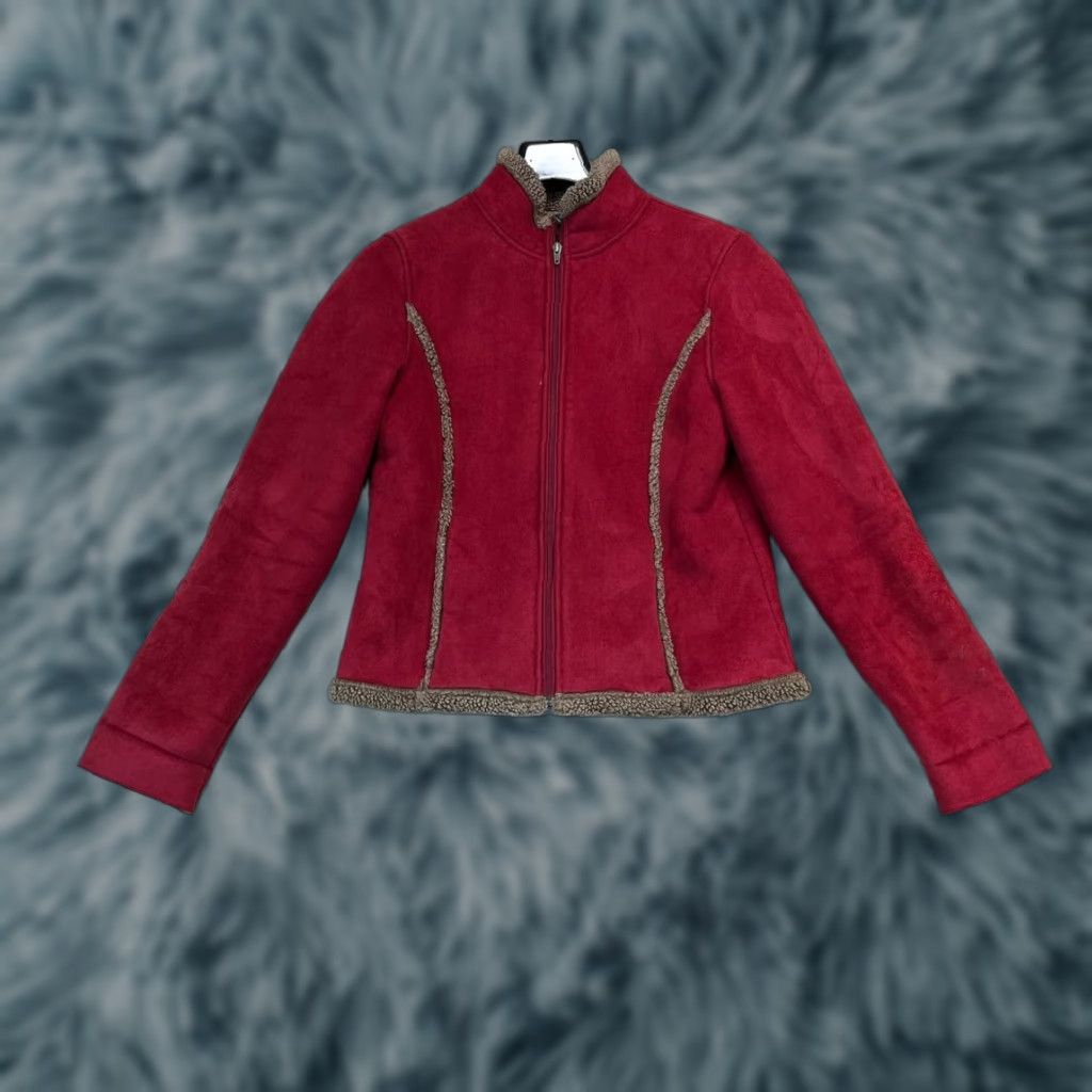 Vintage L.L.Bean Womens M Suede Feel Sherpa Lined Full Zip Jacket Embroidered Detail Red Shirt Size M / US 6-8 / IT 42-44 - 1 Thumbnail