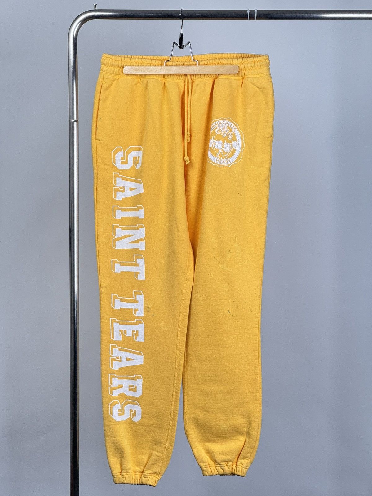 Image of Denim Tears x Saint Michael Distressed Sweatpants XL in Yellow, Men's (Size 36)