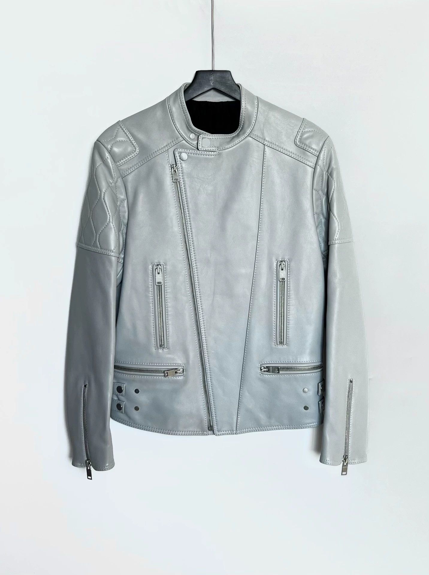 Balenciaga Balenciaga Show Piece Baby Blue Lambskin Moto Jacket 50 Size US M / EU 48-50 / 2 - 1 Thumbnail
