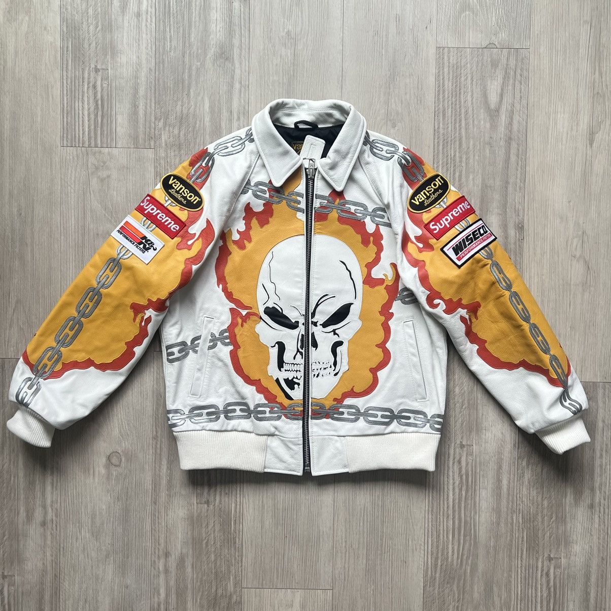 Supreme × Vanson Leathers Supreme x Vanson Leathers Ghost Rider Leather Jacket (White) Size US M / EU 48-50 / 2 - 1 Thumbnail
