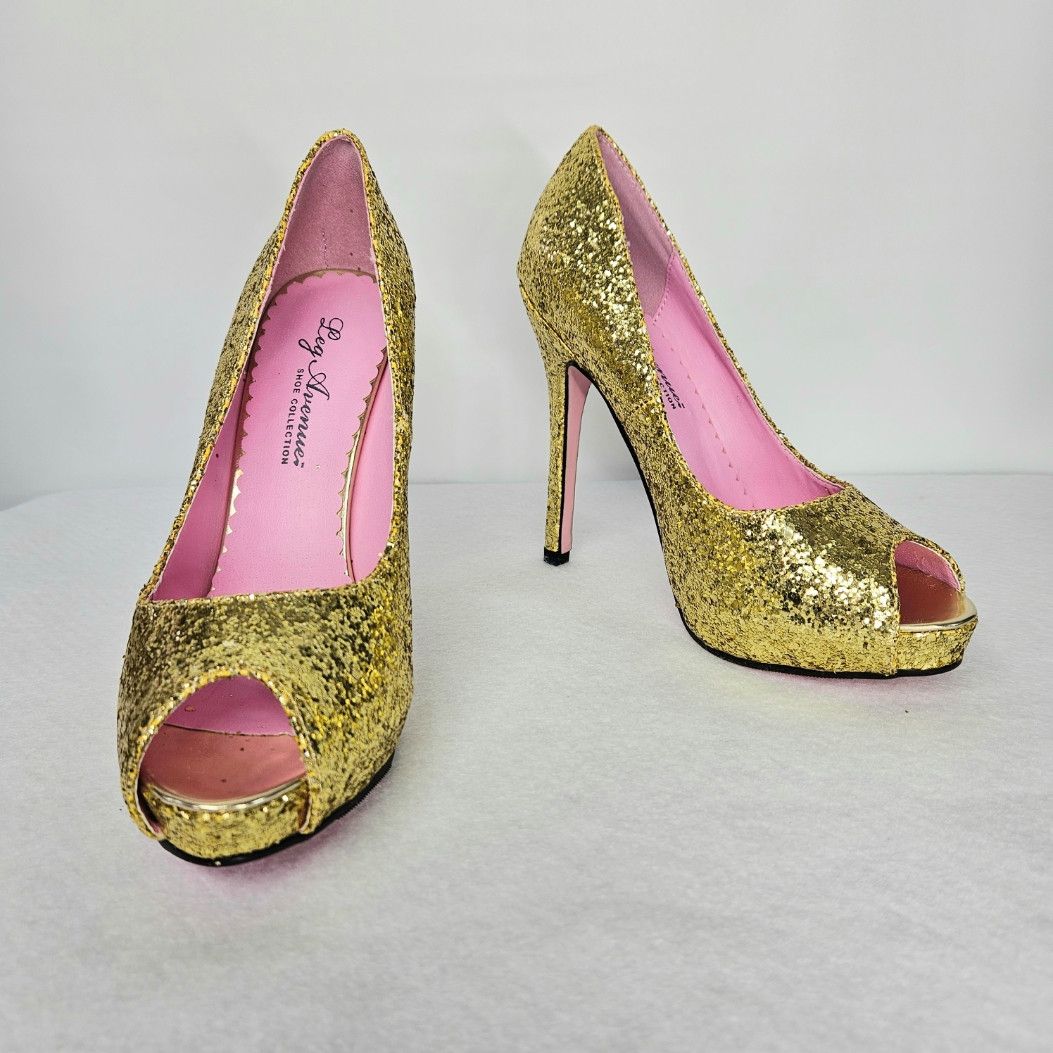 Other Leg Avenue Size 6 Gold Pumps Center Stage Bling Stiletto Size US 6 / IT 36 - 3 Thumbnail