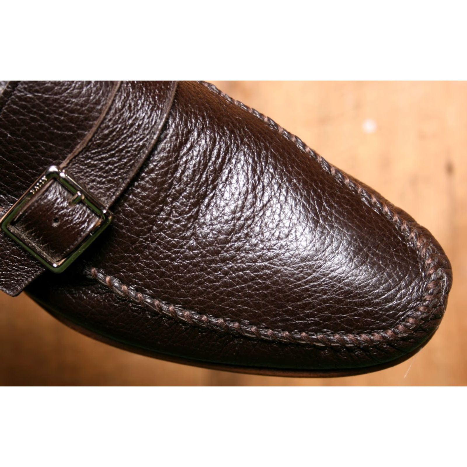 Bally BALLY Brown Pebbled Leather Buckle Strap Moc Toe Loafers UK 8.5 E US 9.5 D Slip On Mens Leather Loafer Size US 9 / EU 42 - 6 Thumbnail