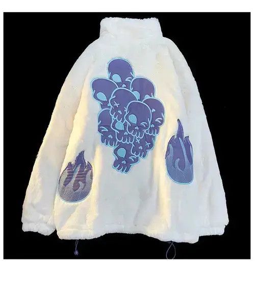 VIBE Patchwork letter skull white fleece jacket Size US XL / EU 56 / 4 - 2 Thumbnail