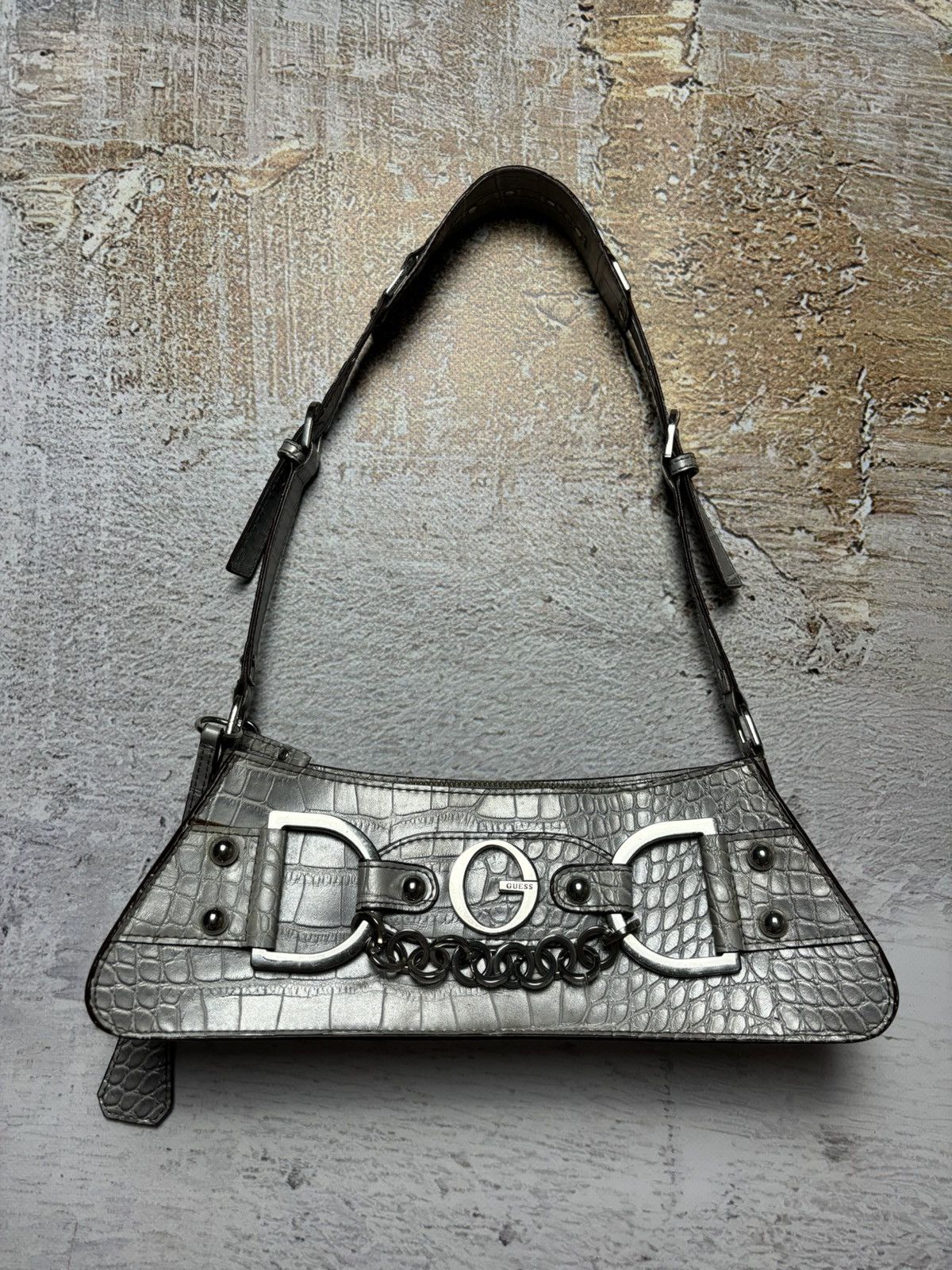 Guess Vintage Mini Shoulder Bag Y2K Silver Handbag, Women's