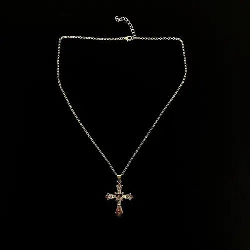 Jewelry Y2K Cross Necklace Punk Gothic Crystal Chain Size ONE SIZE - 3 Thumbnail